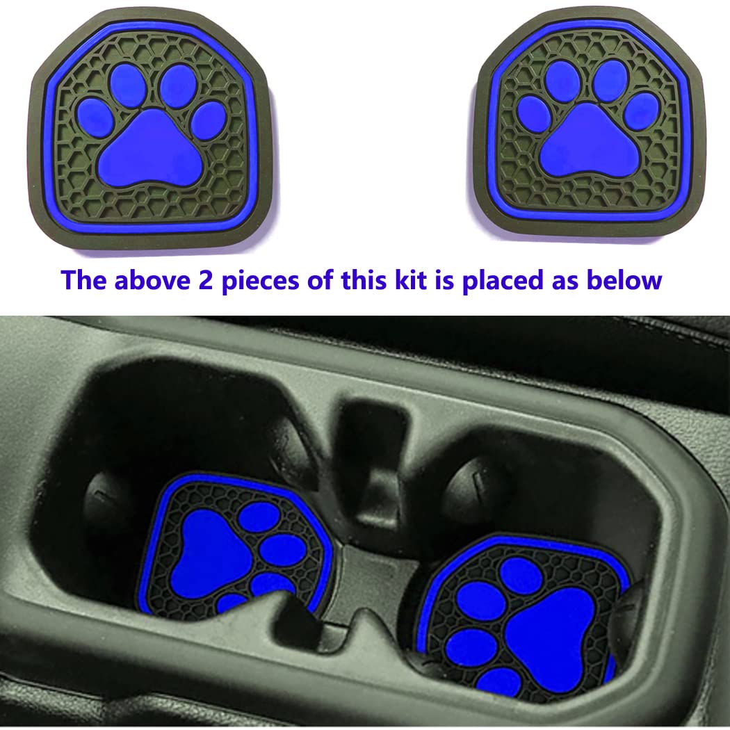 Jeep Wrangler JL JLU & Gladiator JT Cup Holder Coaster Insert (2018-2021 Models) - 4pc Non-Slip Car Cup Holder Liners with Paw Print Design - Perfect for Jeep Accessories, Interior Upgrades & Spill Protection