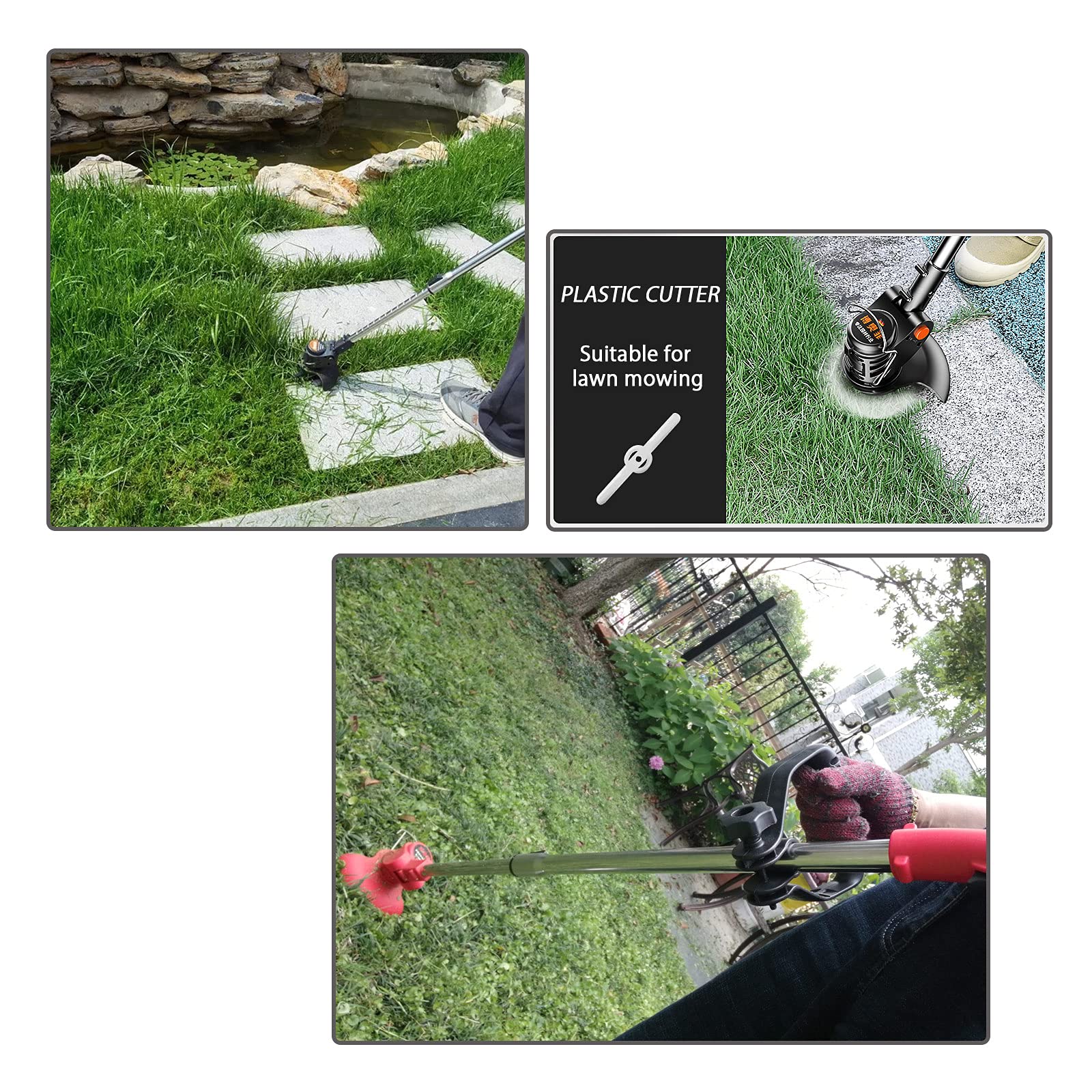 Portable Electric Grass Trimmer - Cordless Lawn Mower for Yard Care, Grass Cutting & Edging with 3 Replaceable Blades & 42V Rechargeable Battery - Perfect for Home Lawn Maintenance, Garden Trimming & Pathway Edging