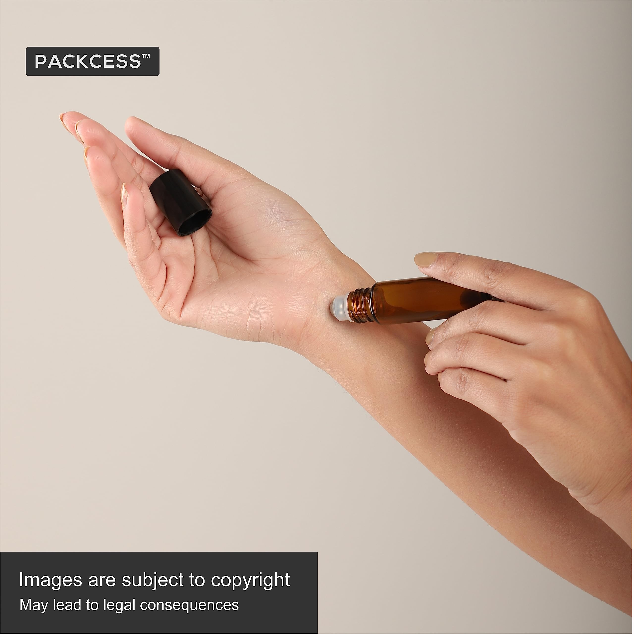 PACKCESS 10ml Amber Glass Roll On Bottles with Black Cap - Refillable & Reusable Essential Oil Containers for Perfume, Lip Gloss, DIY Cosmetics | Travel-Friendly for Under Eye Care, Aromatherapy & Attar Storage (5-Pack)