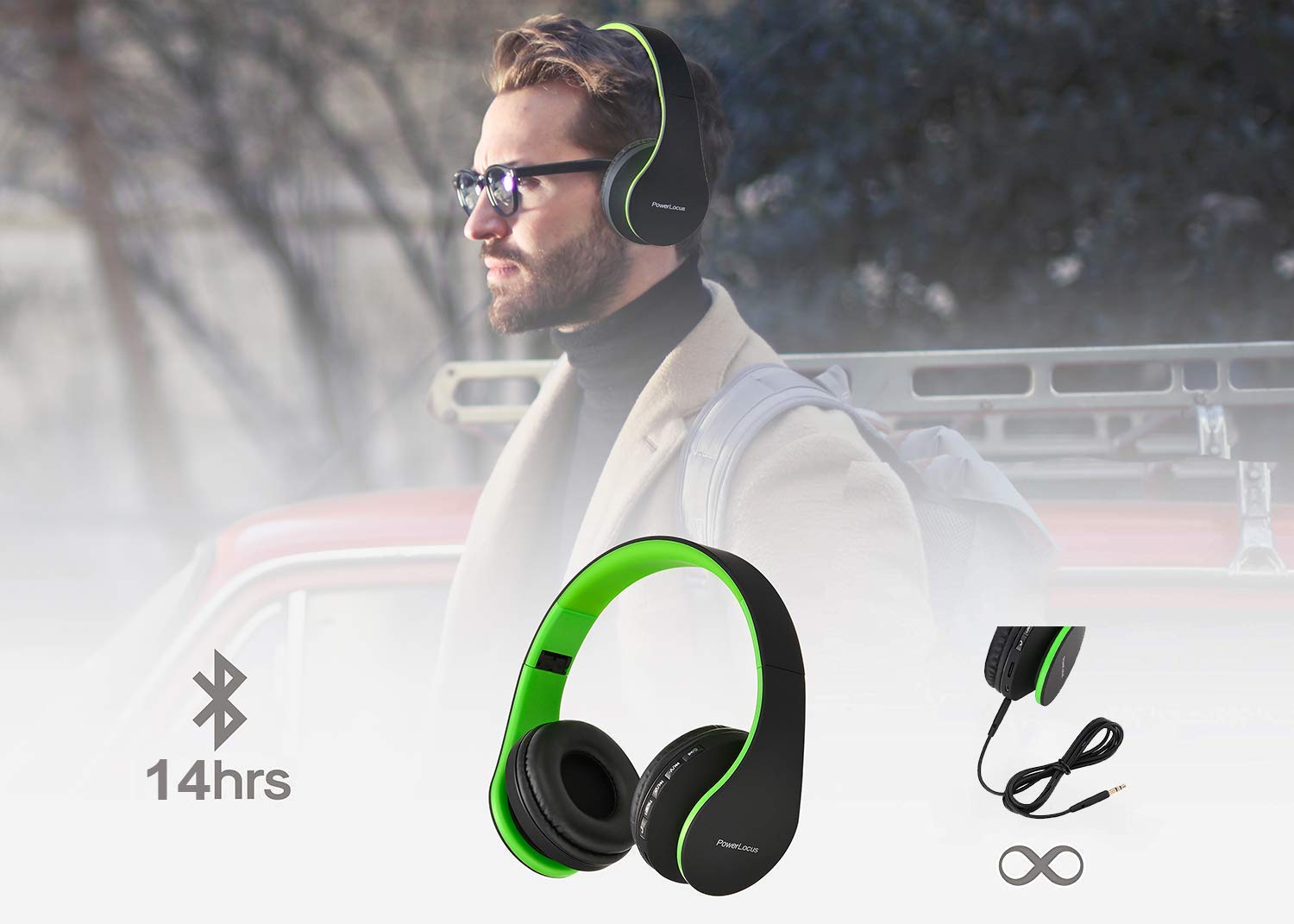 PowerLocus Rose Gold Wireless Bluetooth Headphones with Noise Cancellation - Premium Sound Quality for Gym, Running, Travel & Work (Black/Green)