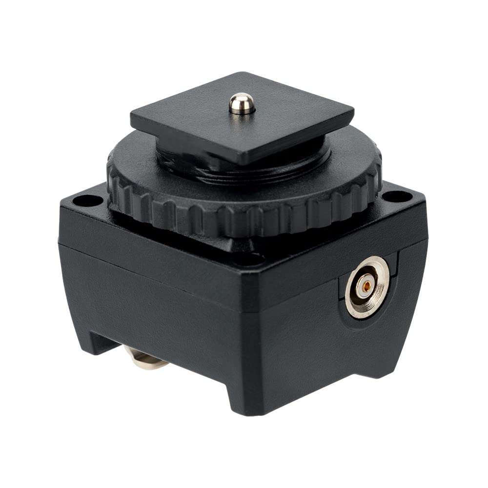 JJC Hot Shoe Adapter with PC Sync & 3.5mm Port for Off-Camera Flash & Studio Lights - Perfect for Photography & Videography