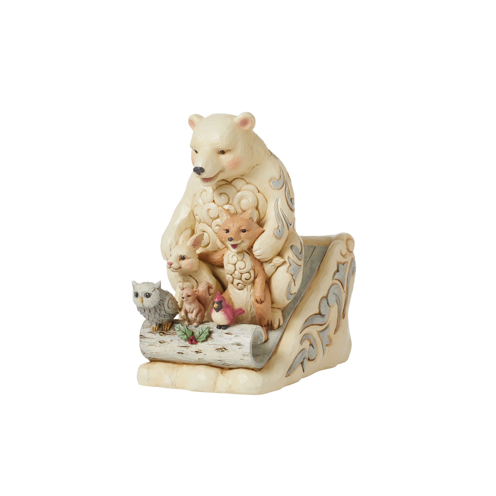 Wdlnd Animals on Toboggan Figurine - Cute Winter Animal Decor for Home, Office & Gift - Perfect for Christmas, Shelf Display & Snowy Scenes