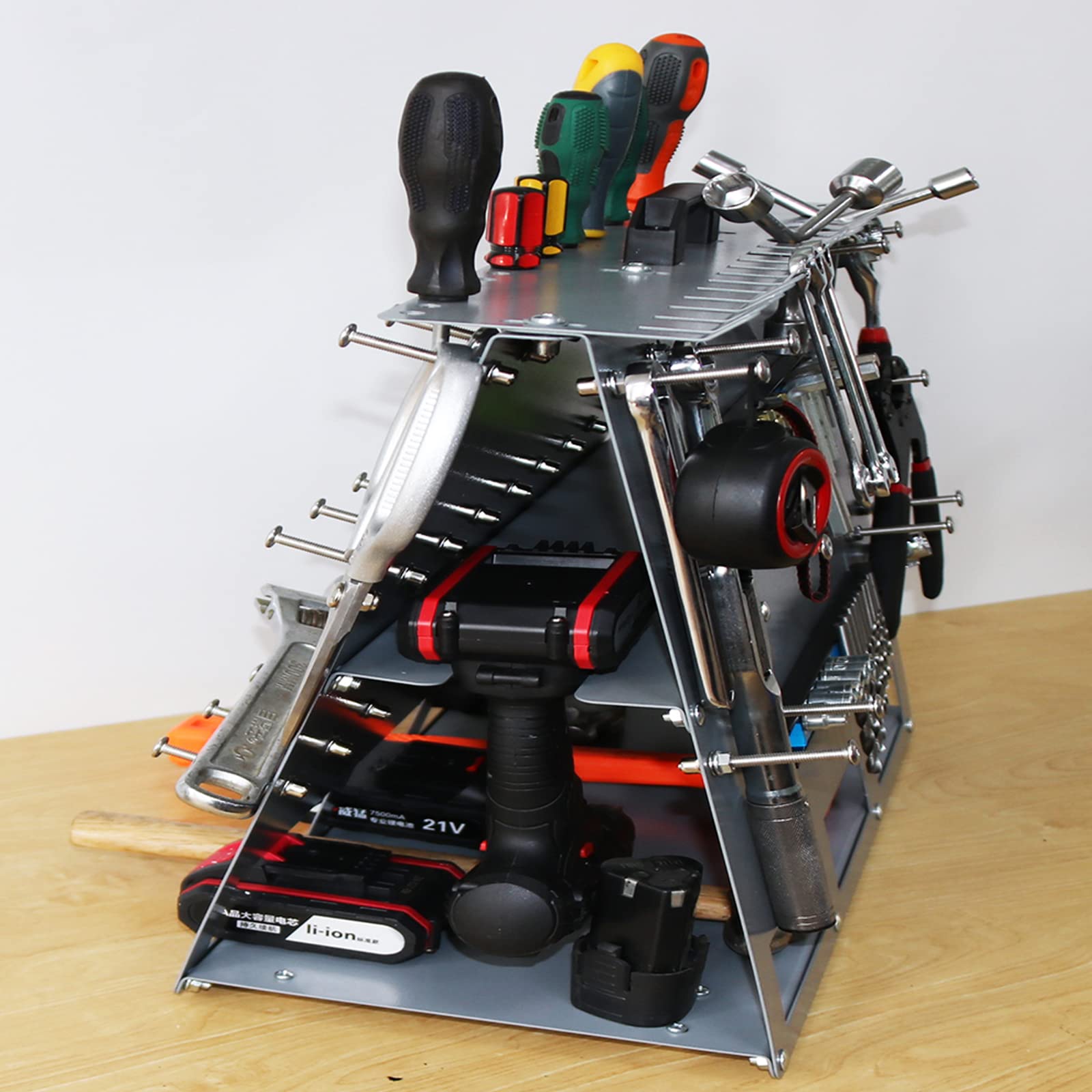 INTSUPERMAI Tool Organizer Rack - Desktop Tool Storage with Charging Station for Drills & Accessories | Perfect for Workshop, Garage & DIY Projects
