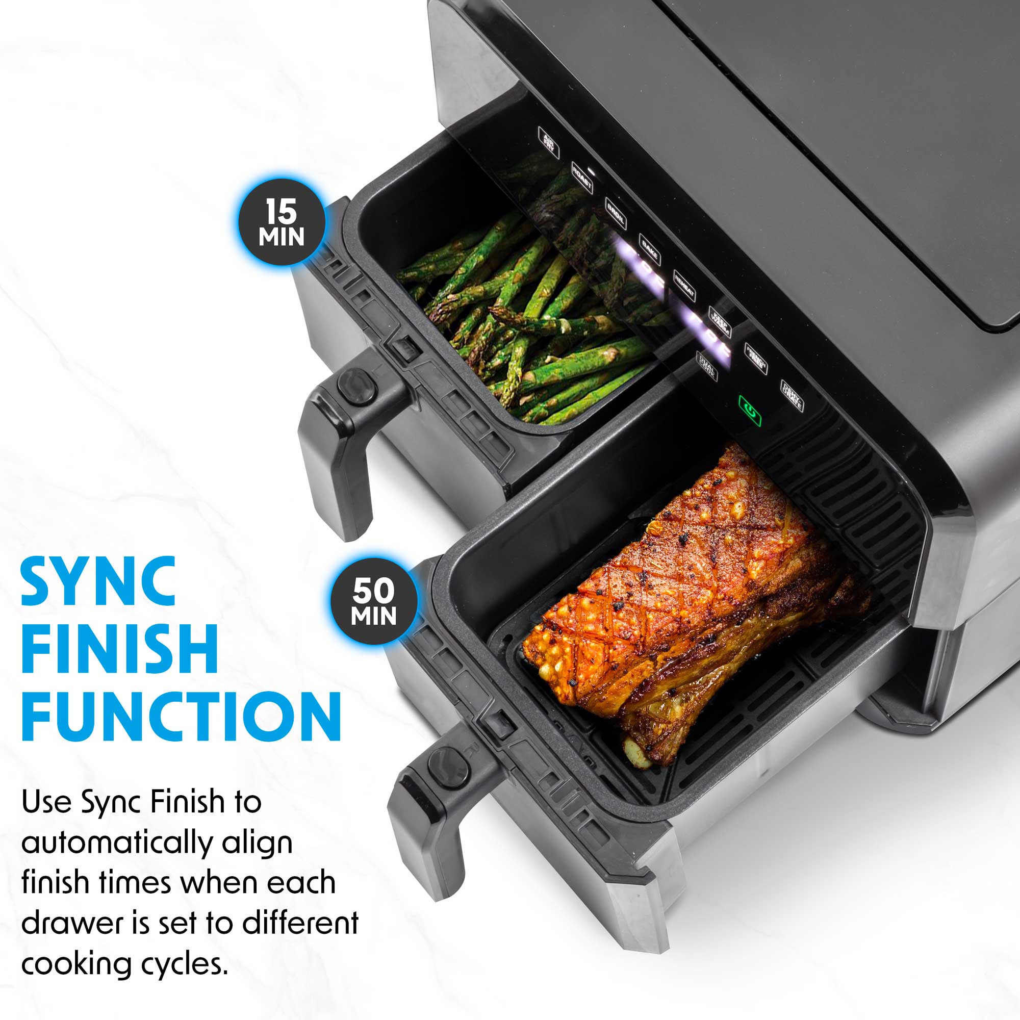 Baridi Dual Zone Air Fryer 8L - 1700W Power, 8 Preset Functions, Black (DH172) - Perfect for Family Cooking, Healthy Meals & Quick Snacks