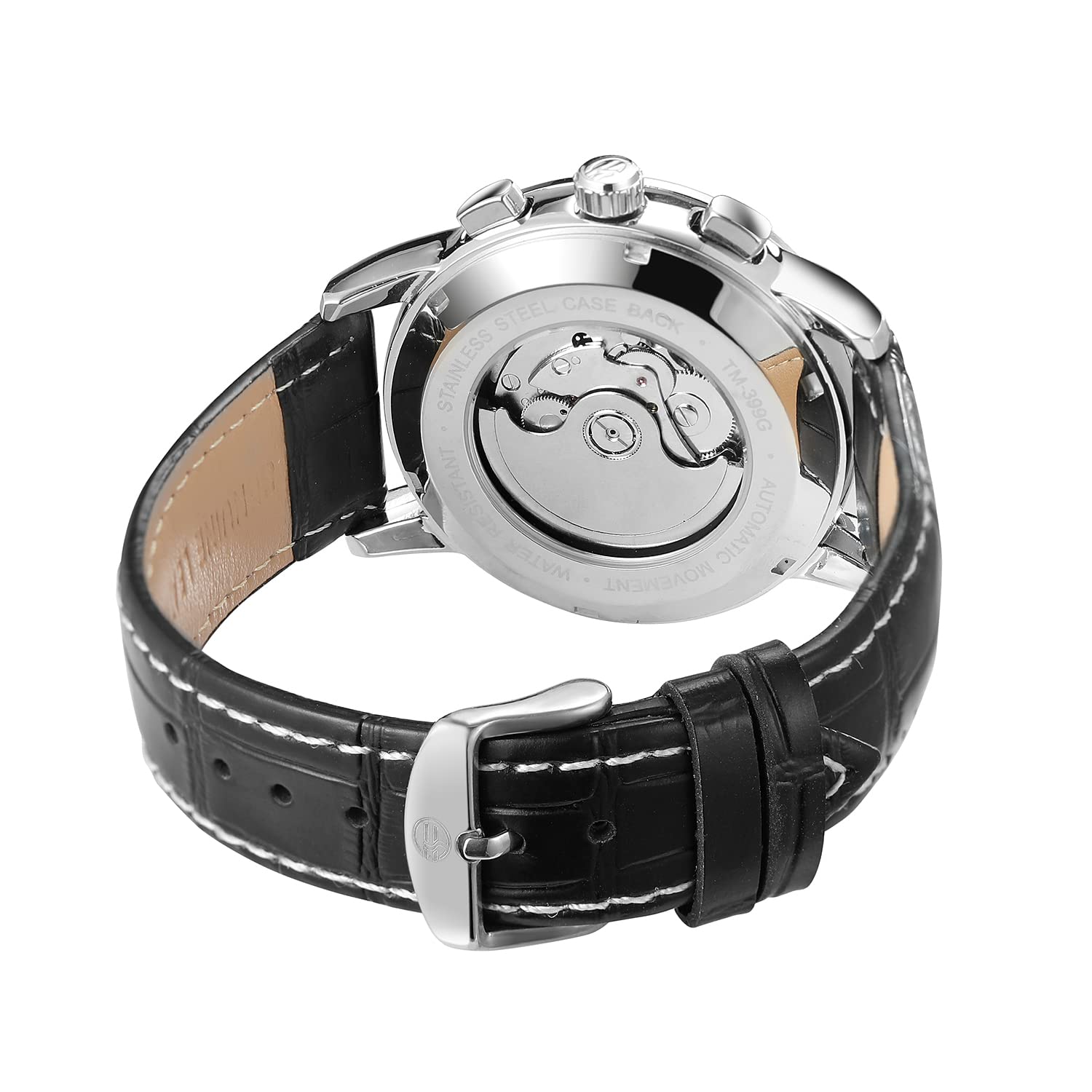 FORSINING Men's Waterproof Automatic Diamond Analog Watch - Genuine Leather Strap with Moon Phase Display - Luxury Dress Watch for Business, Formal Events & Gifts