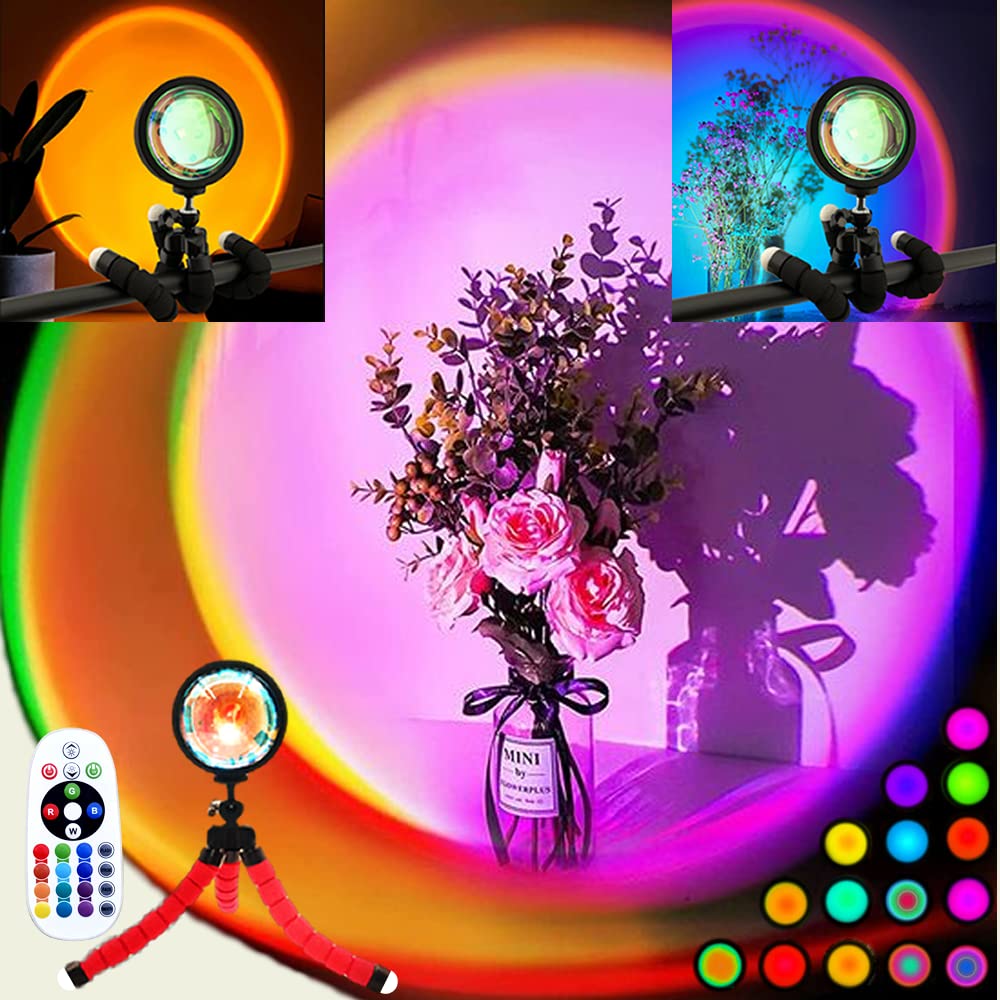 Sunset Lamp Projector - 16 Color Changing Golden Hour Light with Remote Control, 360° Rotation Floor Lamp for Photography, Valentine's Day Decor & Bedroom Ambience (Includes Tripod & Remote)