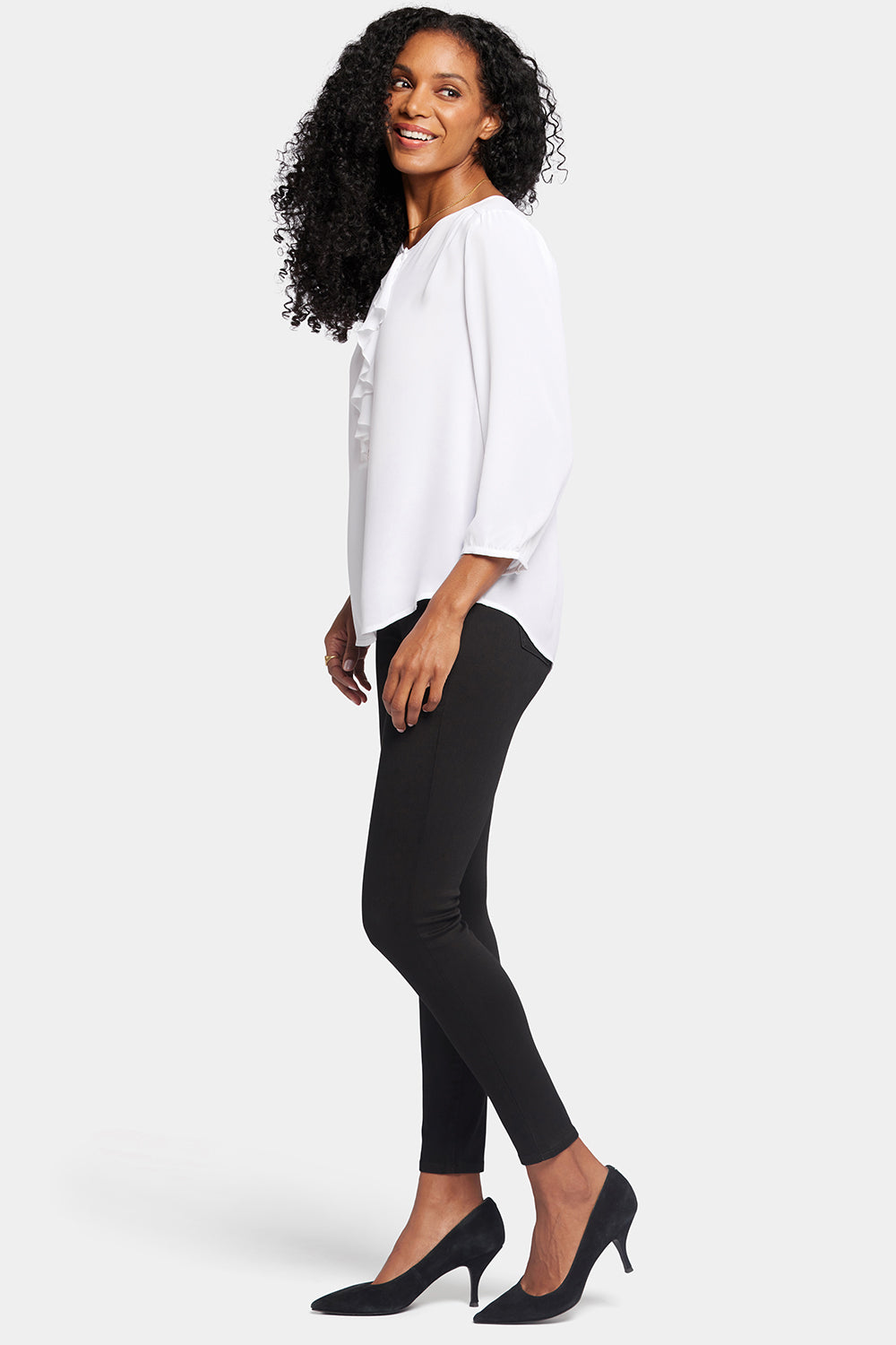 Flounce Front Blouse for Women - Elegant Optic White Tops - Perfect for Office Wear, Date Night & Special Occasions
