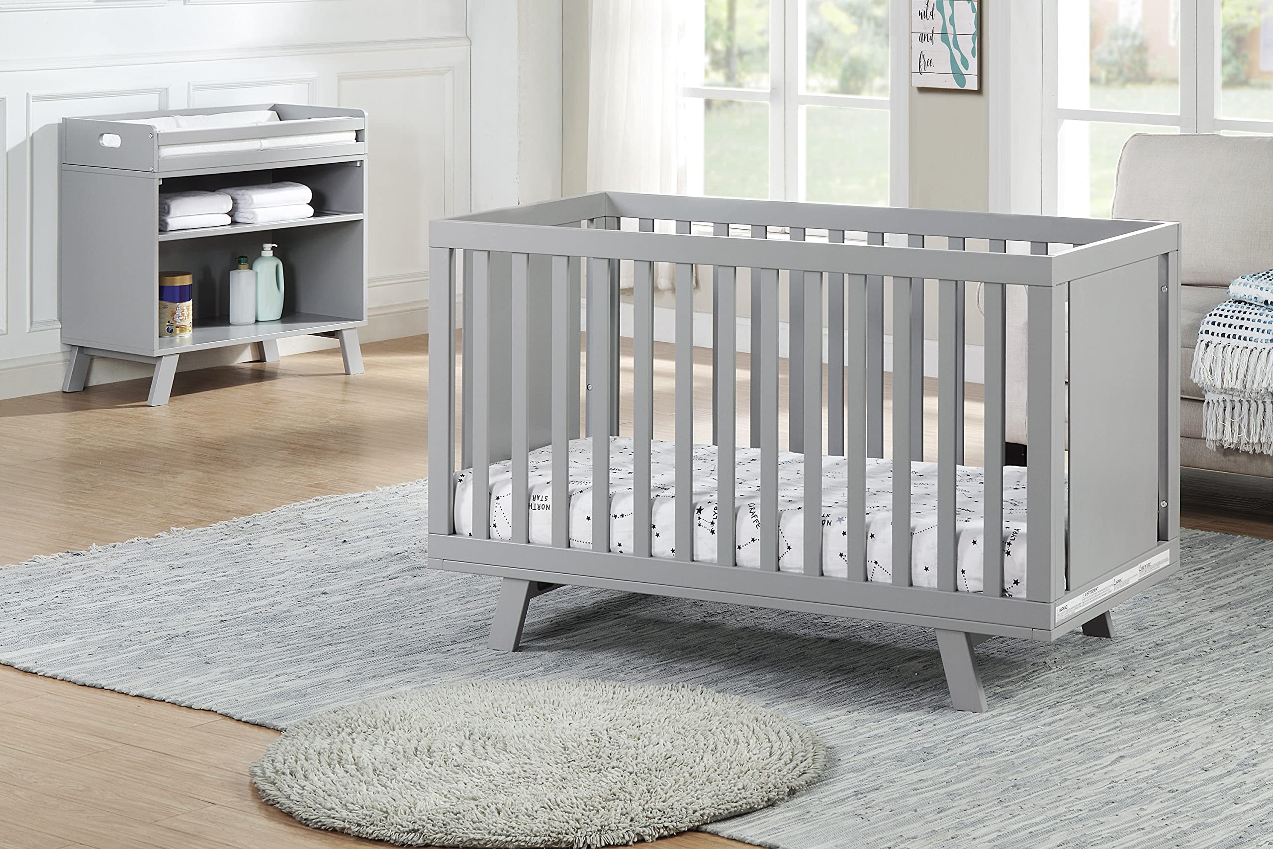 Livia Convertible Baby Crib - Gray 3-in-1 Nursery Furniture for Newborn to Toddler | Perfect for Small Spaces & Modern Nurseries