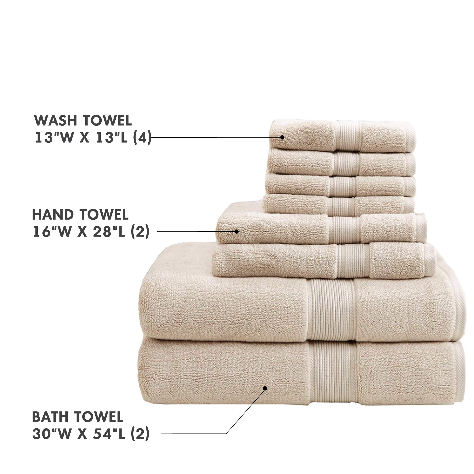 Madison Park Signature 800GSM 100% Cotton Bath Towel Set - 8 Piece Luxury Bathroom Towels (2 Bath, 2 Hand, 4 Washcloths) | Ultra Absorbent, Quick Dry, Spa Quality White | Perfect for Home, Hotel & Spa Use