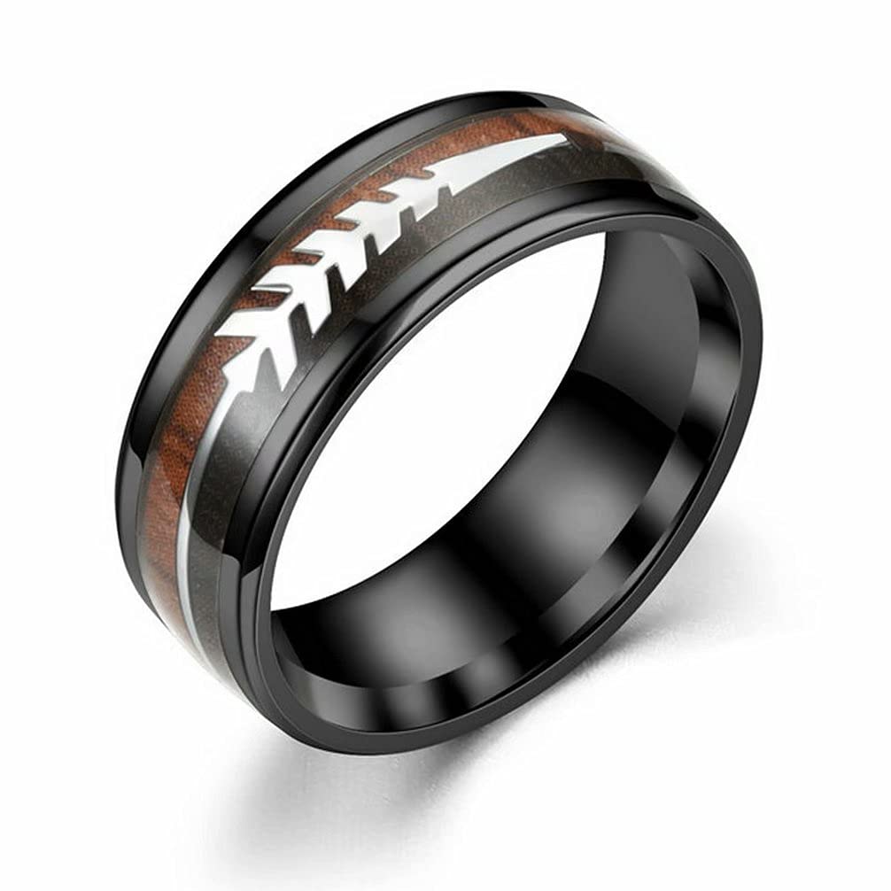 Personalized Arrow Ring for Men & Women - Custom Engraved Stainless Steel Band (8mm) - Wooden Board Rings for Rock Band Lovers - Perfect for Concerts, Gifts & Couple Jewelry