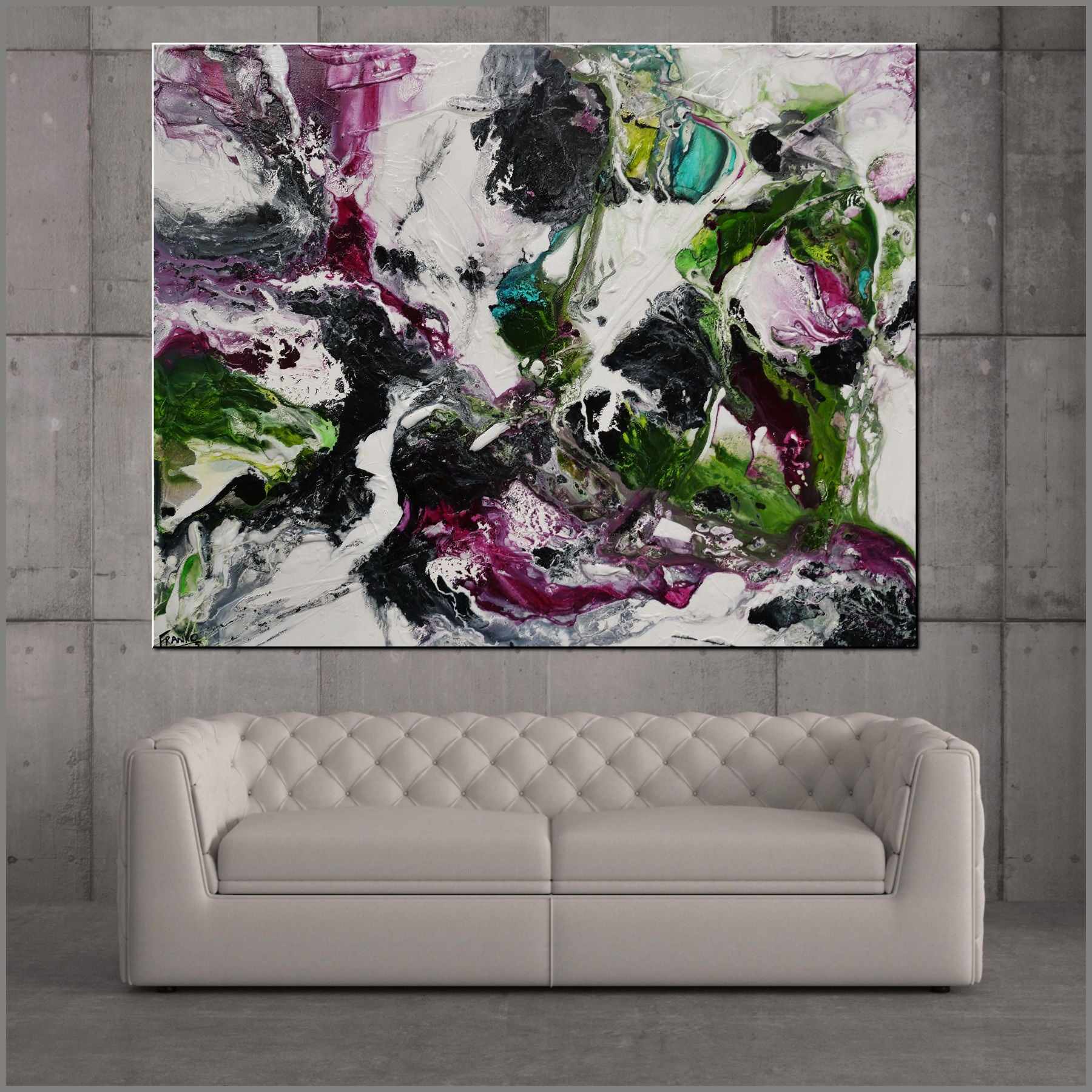 Slated Violet 140cm x 180cm Green Violet Textured Abstract Canvas Wall Art - Perfect for Living Room, Bedroom & Office Decor
