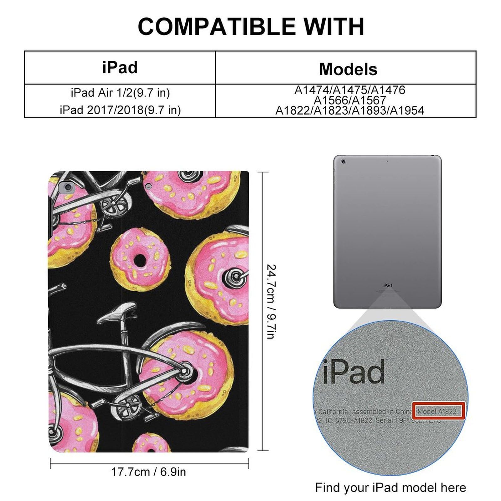 Shockproof Waterproof iPad Case Compatible with iPad 2017/2018/Air1/Air2 (9.7 Inch) - Slim Protective Cover with Donut Wheels Design & Stand Feature for Home, Office, and Travel Use