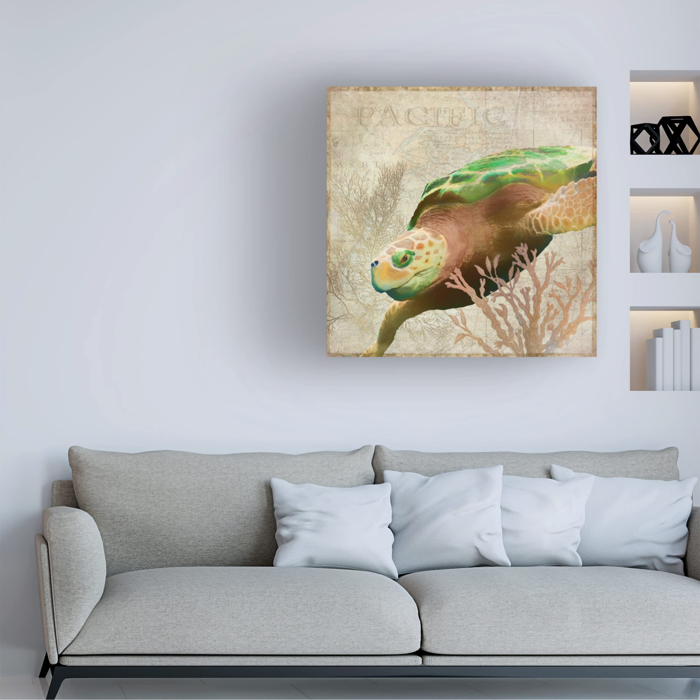 Trademark Fine Art 'Sea Turtle Pacific' Canvas Wall Art Print by Cora Niele - Ocean Themed Home Decor for Living Room, Bedroom & Office