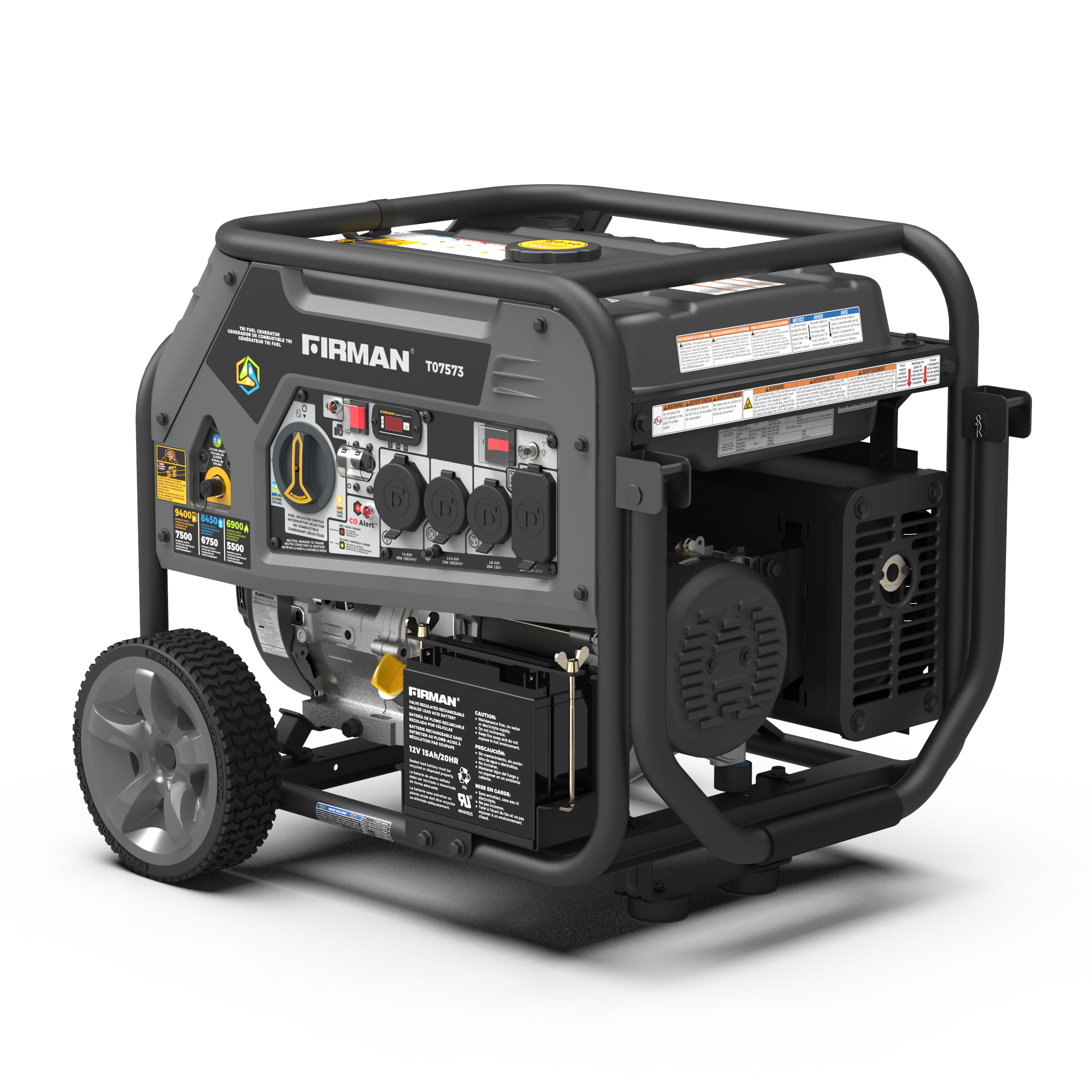 Refurbished 9400W Tri-Fuel Portable Generator with Electric Start - 120/240V Output & CO Alert - Perfect for Home Backup Power, Camping, and Outdoor Events