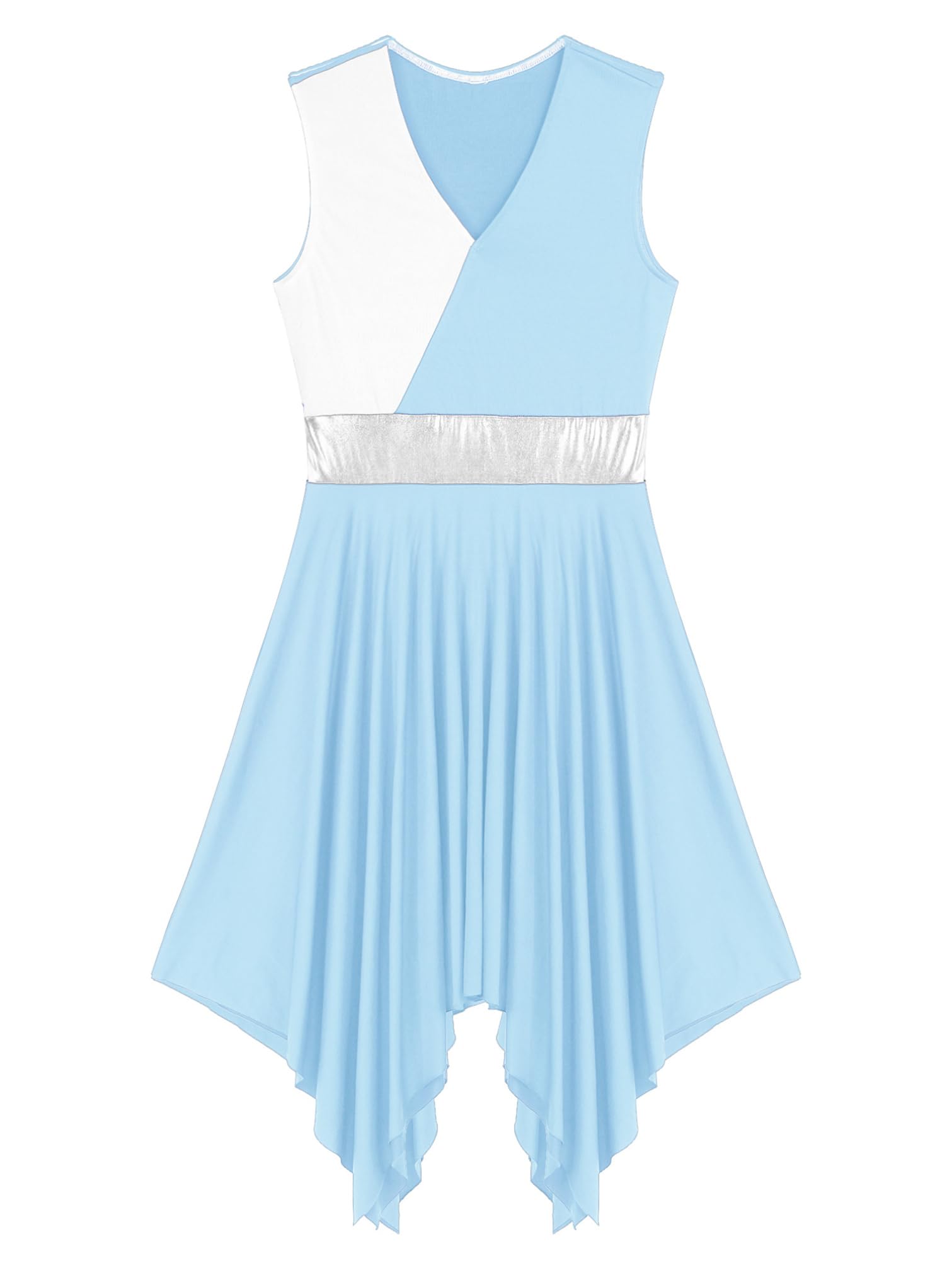iiniim Women's Sleeveless Color Block Worship Dance Dress - Lyrical Praise Dance Costume with Asymmetrical Hem for Church Performances & Christian Events