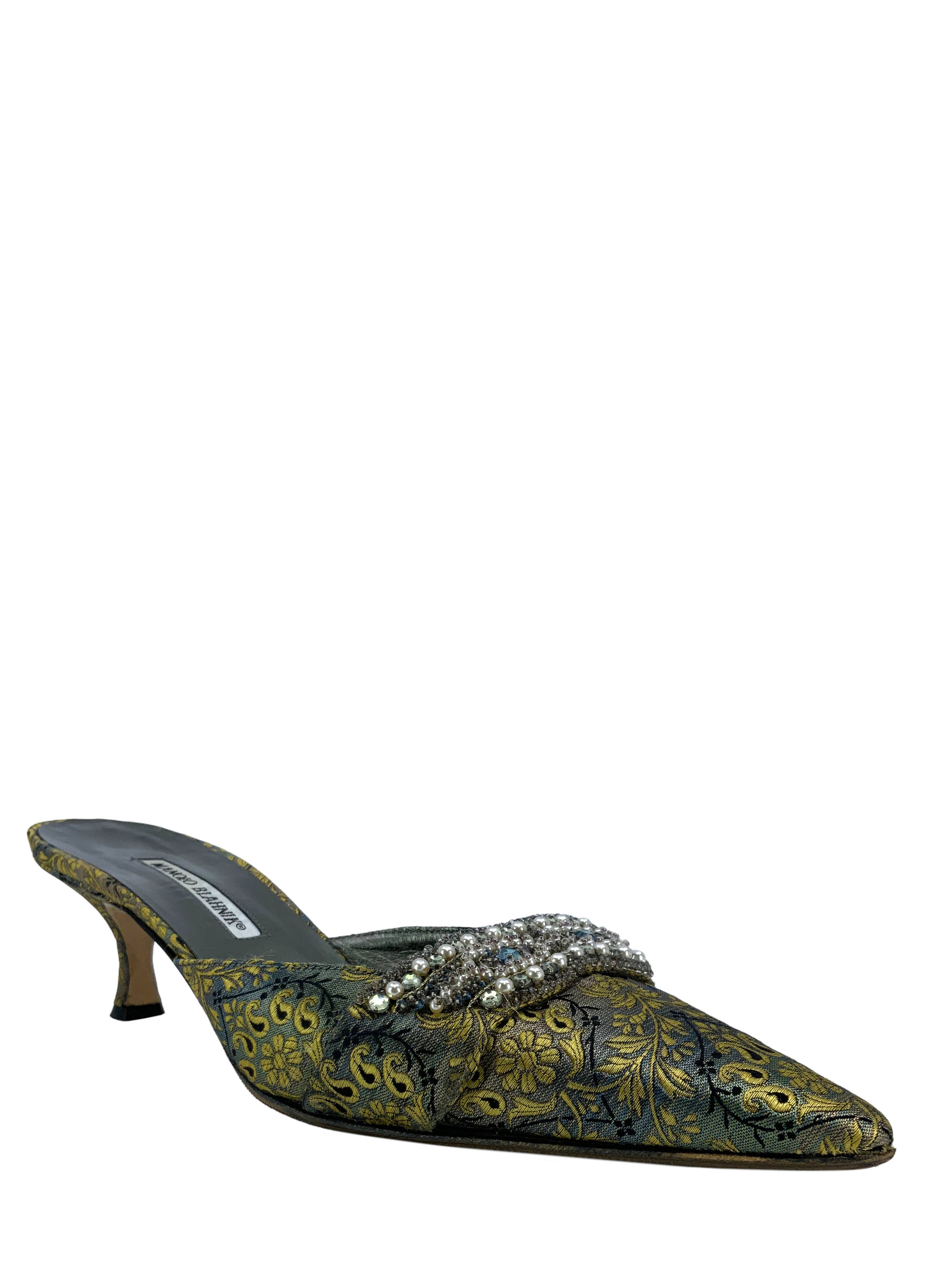 Manolo Blahnik Women's Size 11 Printed Jacquard Embellished High Heel Pumps - Perfect for Weddings, Parties & Special Occasions