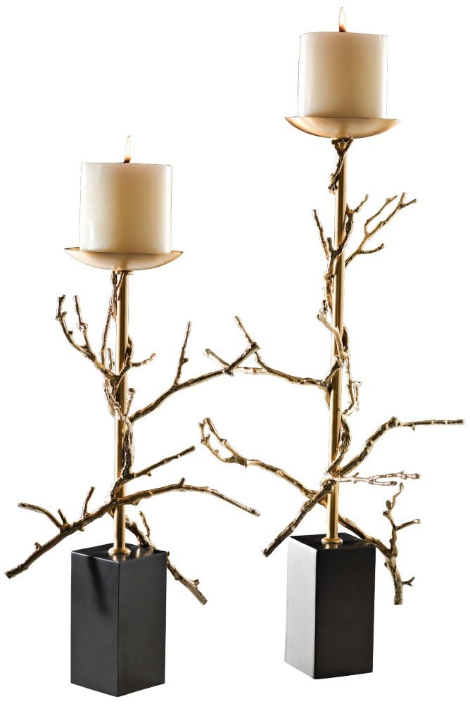 Global Views Twig Candle Holder Small Brass - Elegant Home Decor for Table Centerpiece, Wedding, and Romantic Ambiance