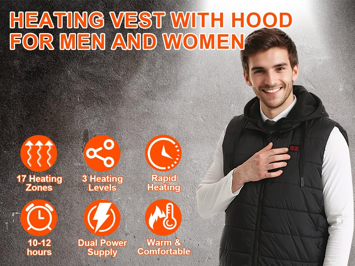 iMounTEK Upgraded Heated Vest for Women & Men - USB Rechargeable Electric Heating Jacket with 3 Temperature Settings - Perfect for Winter Hiking, Skiing, Camping & Outdoor Activities