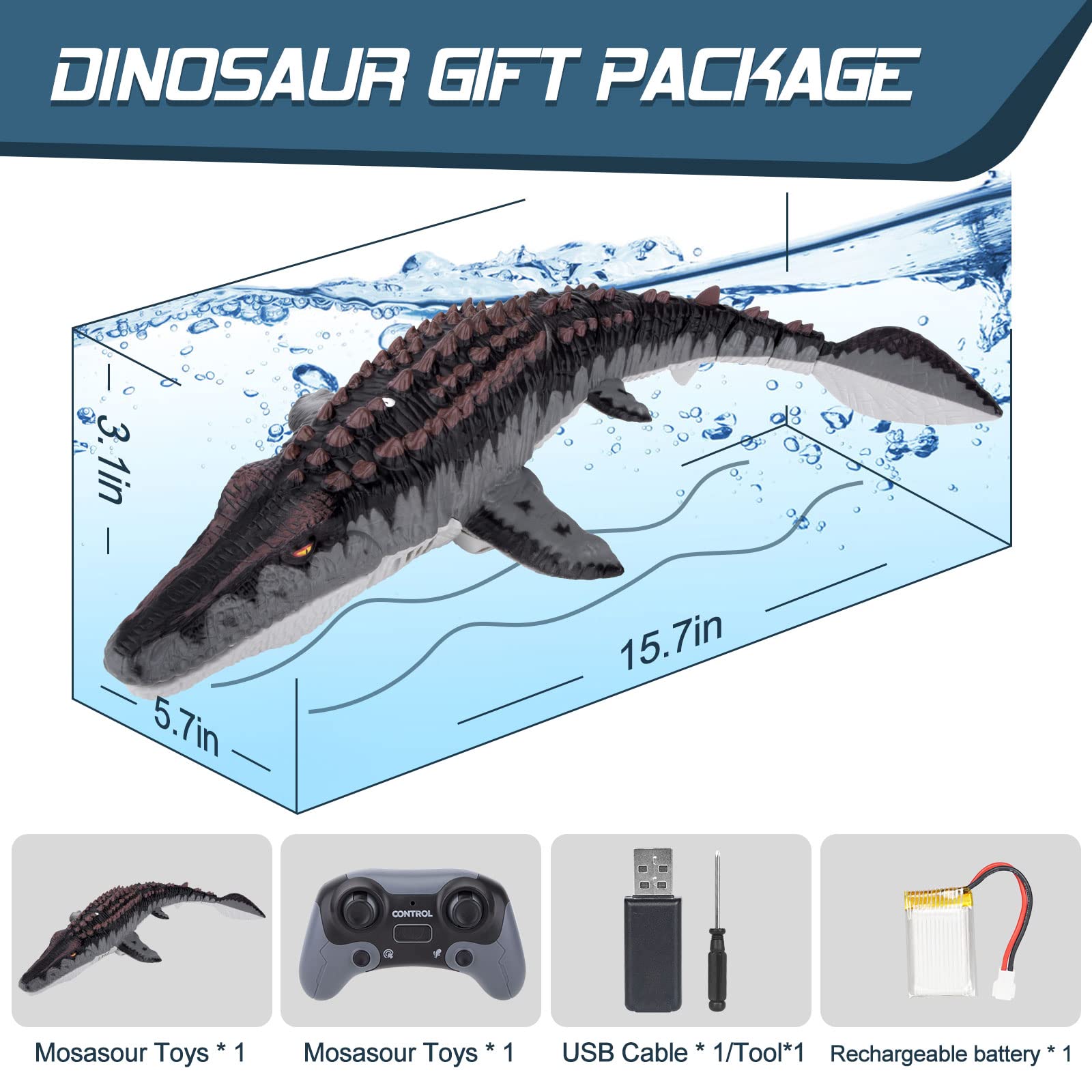 2023 Remote Control Mosasaur Dinosaur Toy - RC Swimming Shark Toy for Kids Ages 3+, Waterproof Pool & Bath Toy, Perfect Christmas Birthday Gift for Boys & Girls - Fun Outdoor Water Play & Educational STEM Toy