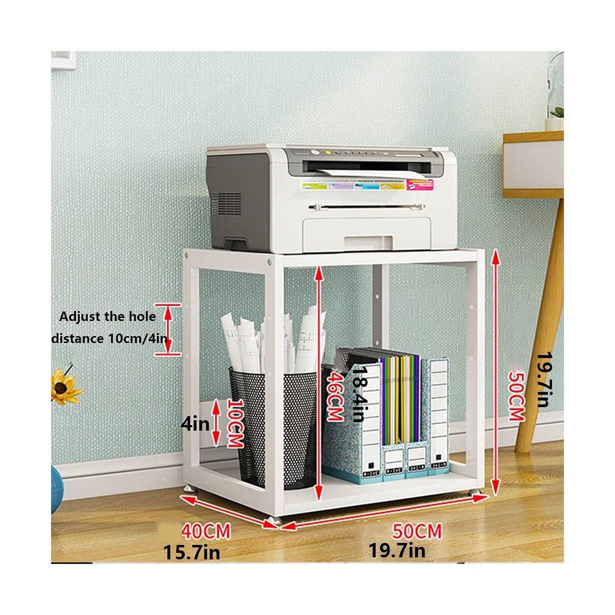 2-Tier Desktop Printer Stand with Non-Slip Feet - Compact Home & Office Printer Organizer for Fax Machine, Scanner, and Office Supplies - Perfect for Small Spaces and Workspace Organization