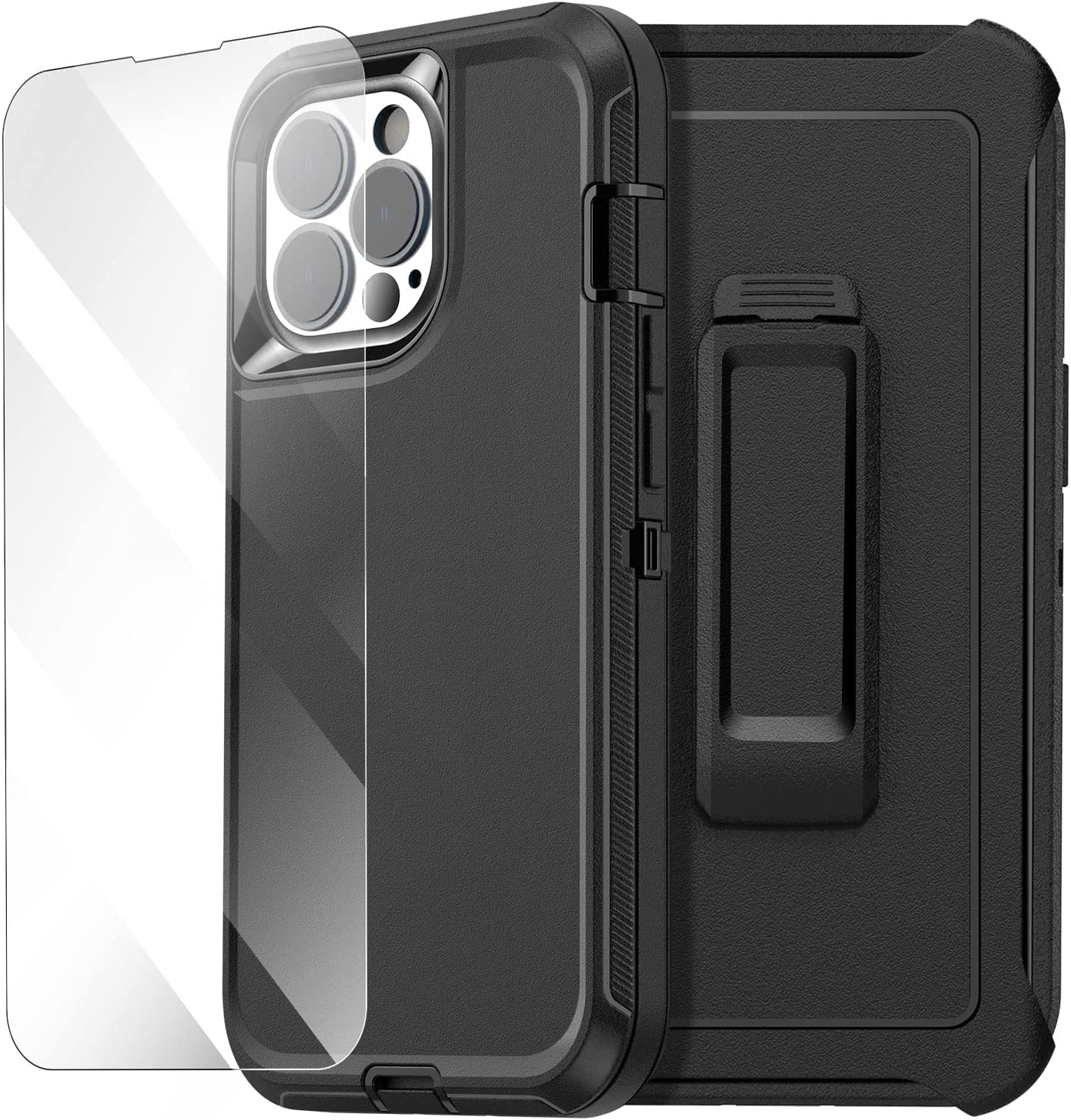 Premium iPhone 14 Pro (6.1-inch) Shockproof Case with Tempered Glass Screen Protector - Military Grade Protection for Everyday Use, Travel & Outdoor Activities