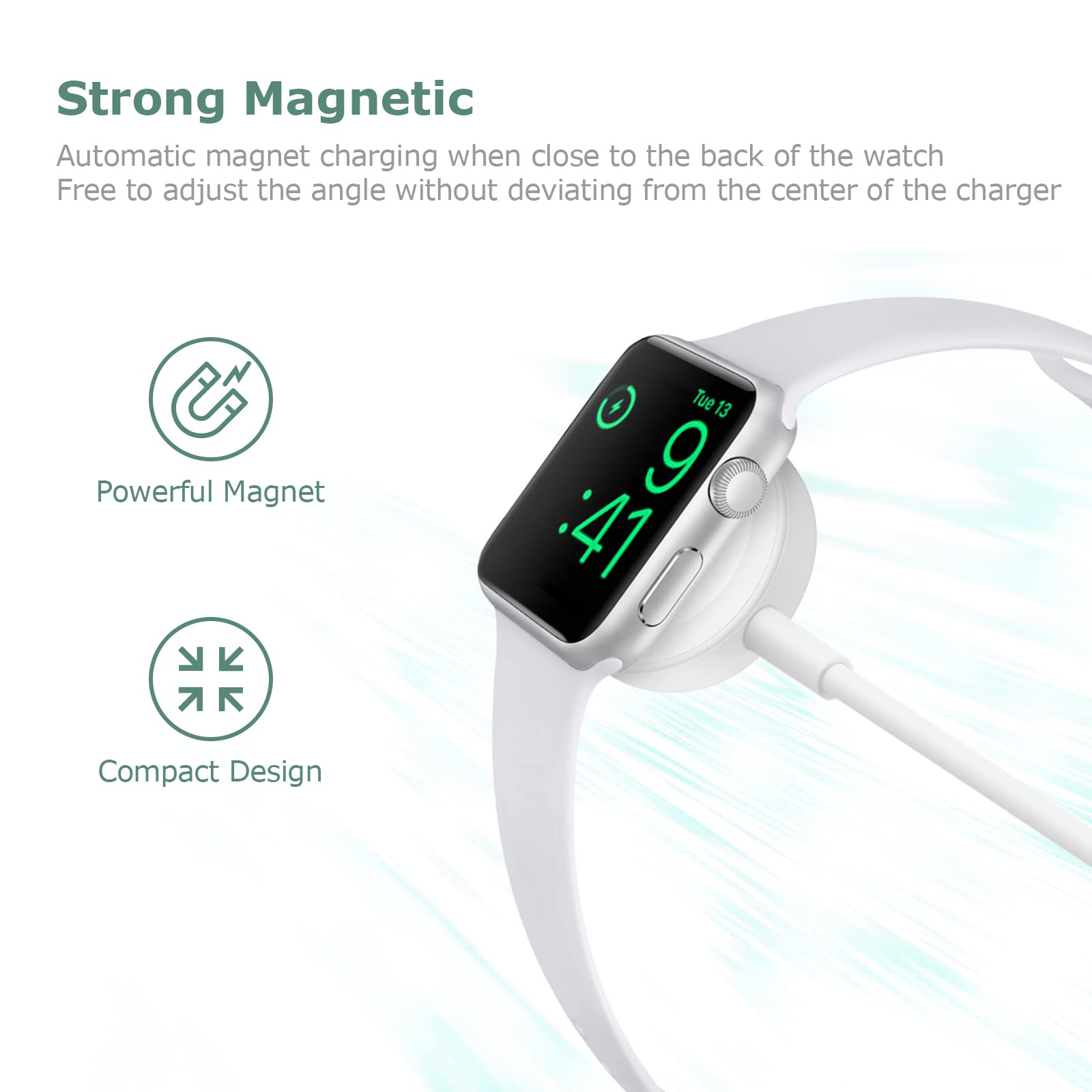 Premium 3.3ft Magnetic Wireless Charger for Apple Watch - Fast Charging Cable Compatible with Series 9/8/7/6/SE/Ultra (Perfect for Travel, Gym & Nightstand Charging)