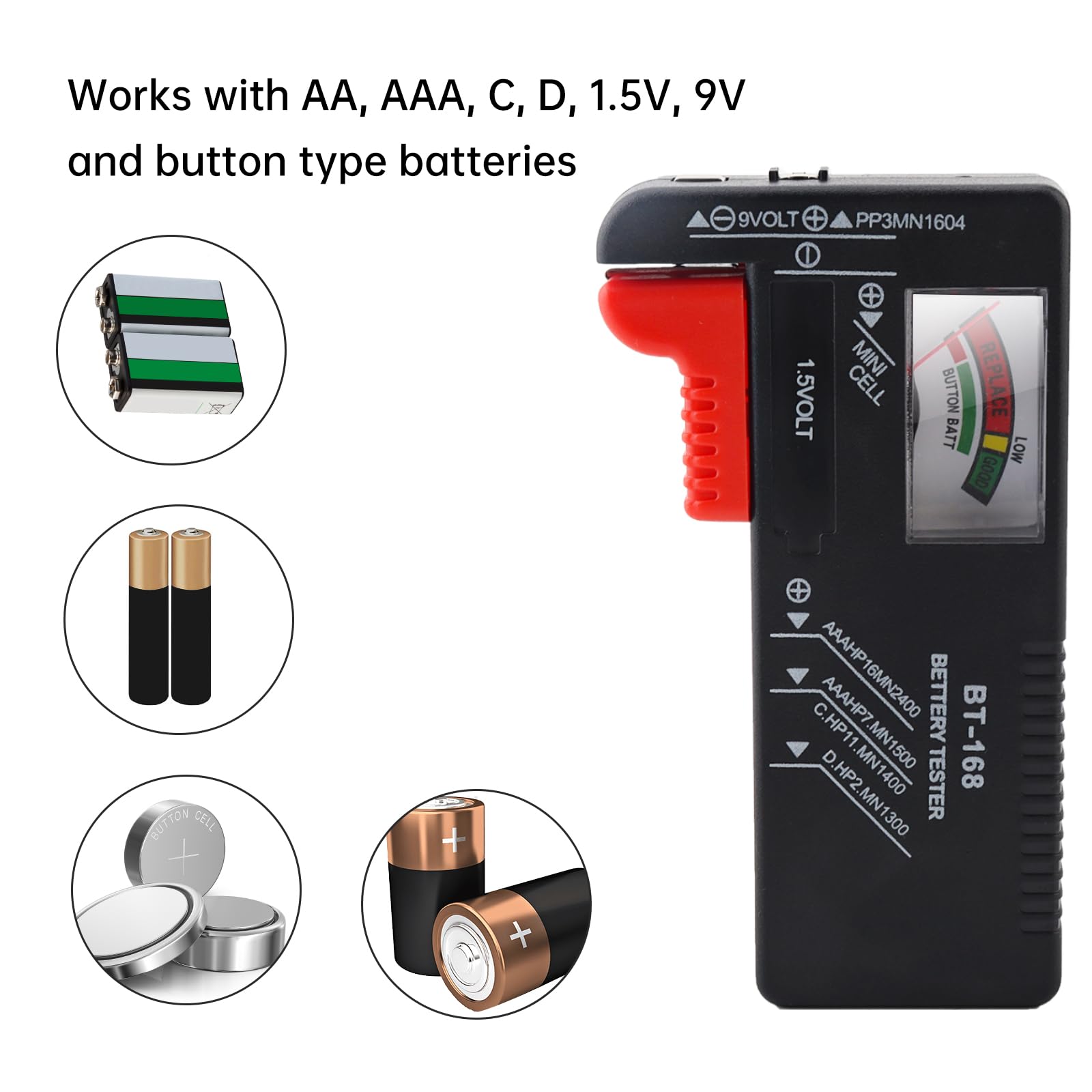 Universal Mini Battery Tester - AAA AA C D 9V 1.5V Button Cell Checker for Household Batteries | Perfect for Home, Office, and Emergency Kits