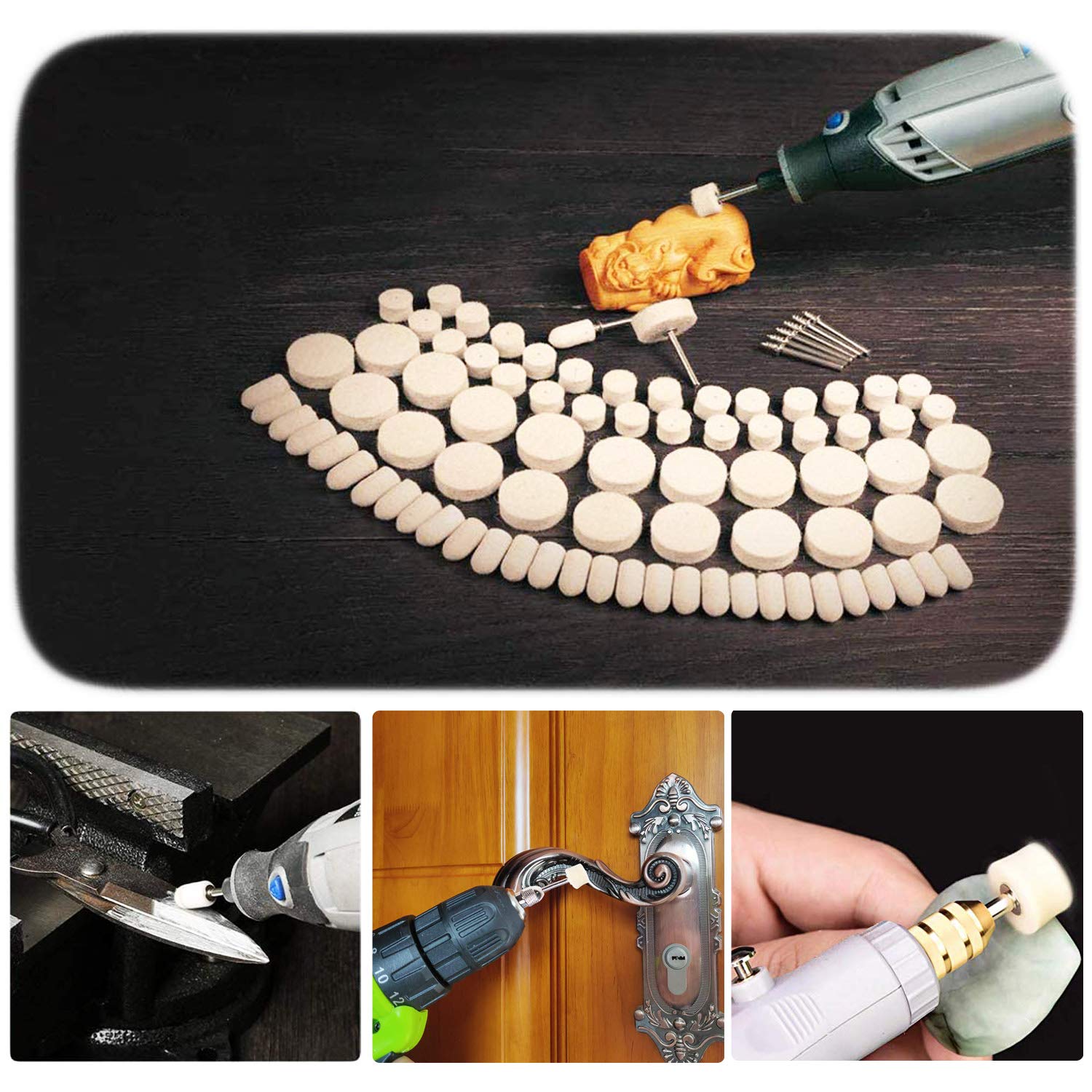 Woohome 150PCs Rotary Tool Polishing Kit - Buffing Wheels & Felt Pads for DIY & Jewelry Making