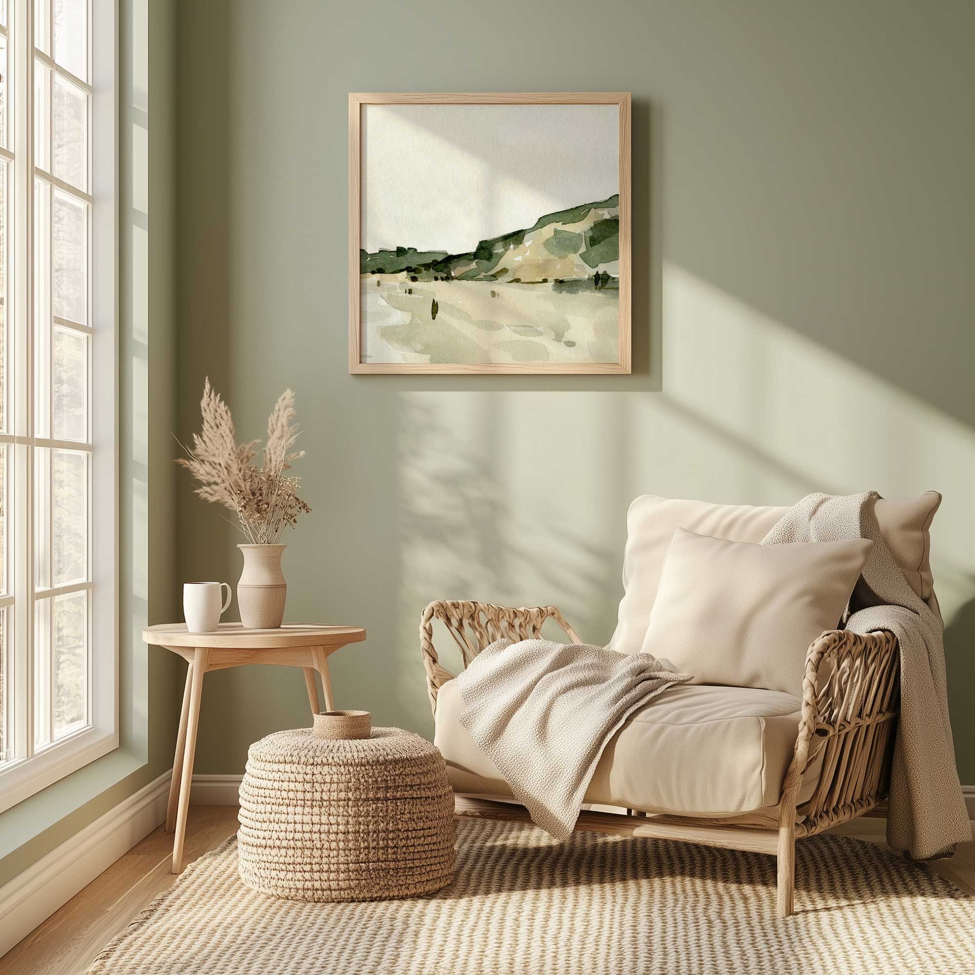 Gentle Waves and Rising Cliffs Wall Art Print - Coastal Beach Decor for Living Room, Bedroom & Office
