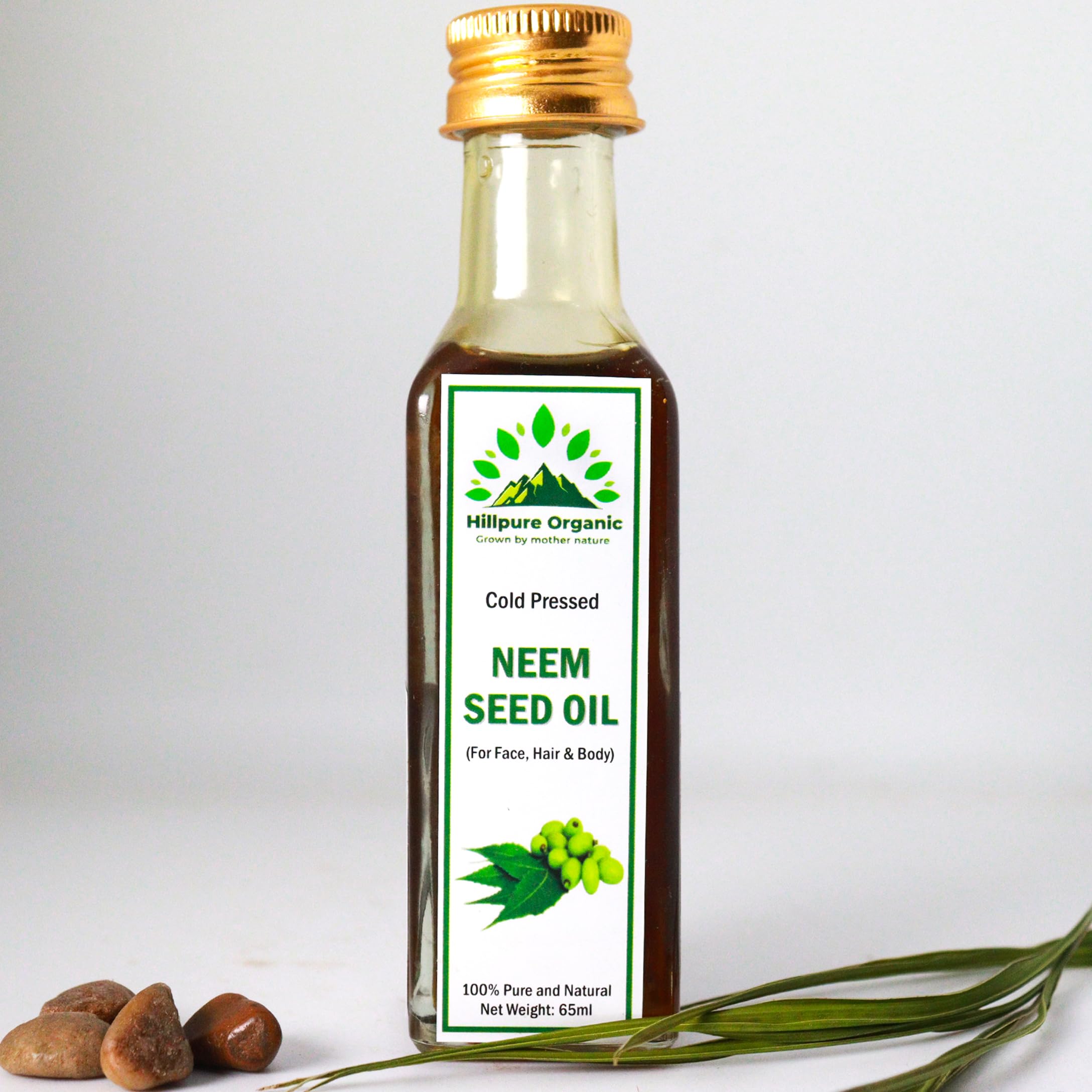 Organic Cold Pressed Neem Seed Oil 100% Pure Natural for Face Hair & Body - Premium Skin Care & Hair Treatment - Glass Bottle 65ml - Ideal for Acne Treatment, Scalp Care & Moisturizing