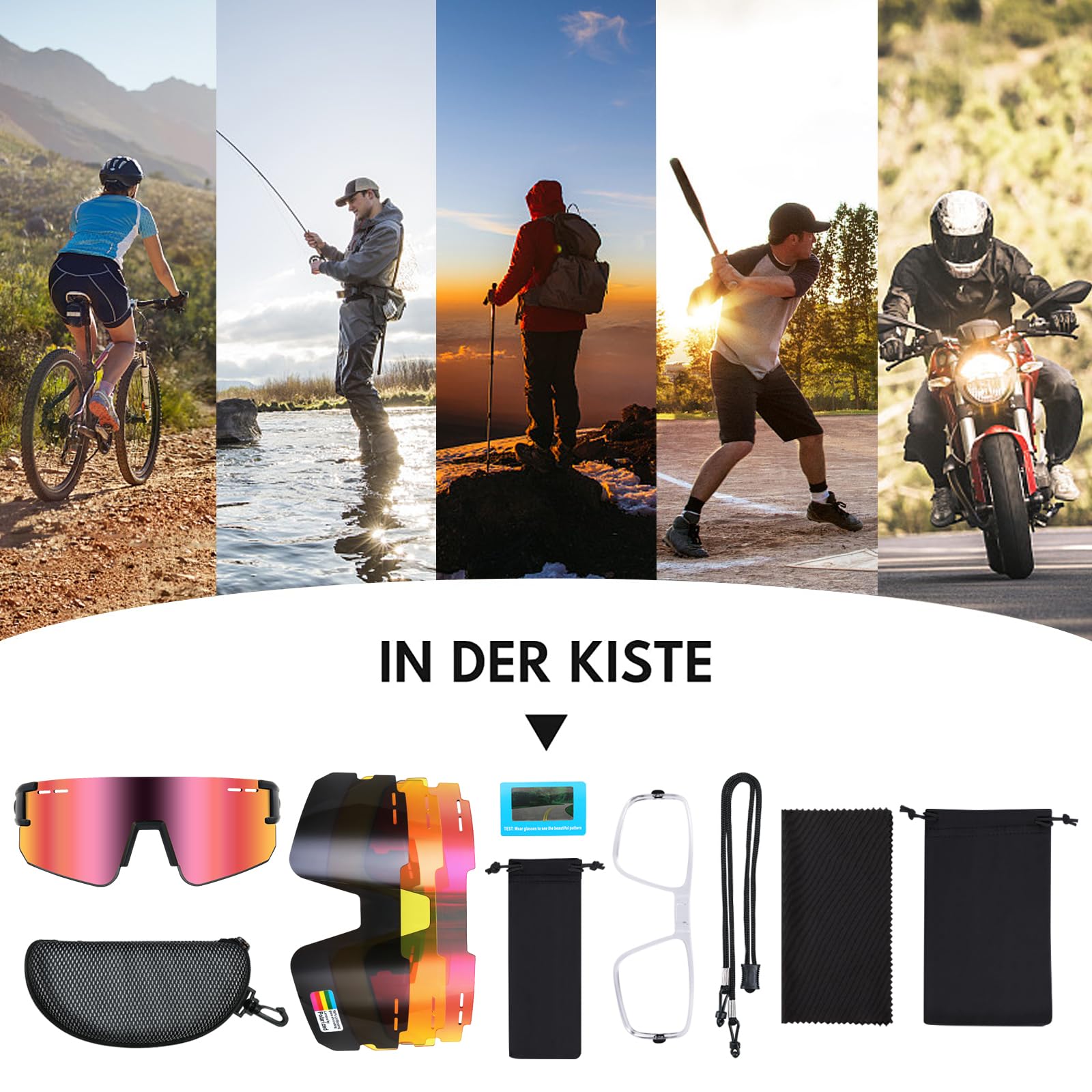 Youth & Adult Baseball Sunglasses - TR90 Frame, UV 400 Protection, Polarized with 3 Interchangeable Lenses for Cycling, Sports & Outdoor Activities
