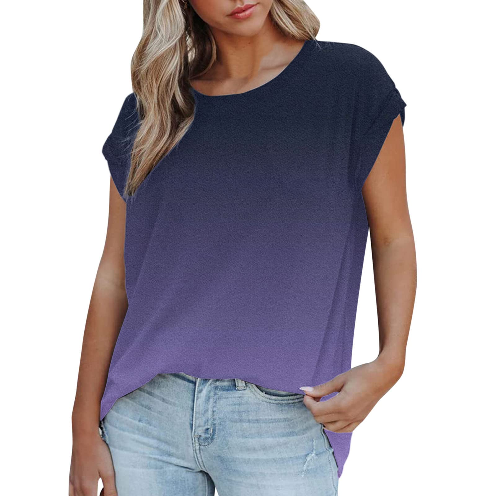 Women's Casual Short Sleeve Blouse - Landscape Print O-Neck Loose Fit Summer Top for Everyday Wear, Beach Outings & Vacation Style