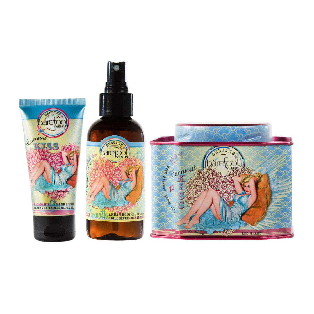 Organic Bath Soak, Hand Cream & Argan Oil Body Care Gift Set - Coconut Kiss Scent | Moisturizing Spa Treatment for Dry Skin | Perfect for Relaxation, Self-Care & Gift Giving