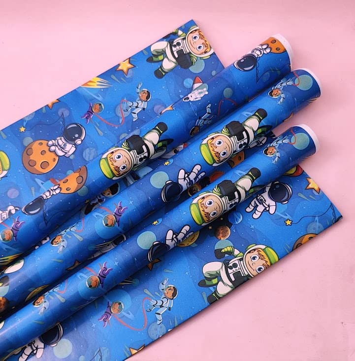 AMANVANI 9-Piece Space Themed Wrapping Paper Set for Kids - Cartoon Gift Wrap for Boys, Birthday Party Favors, Return Gifts & Space-Themed Events (Multi-Color)