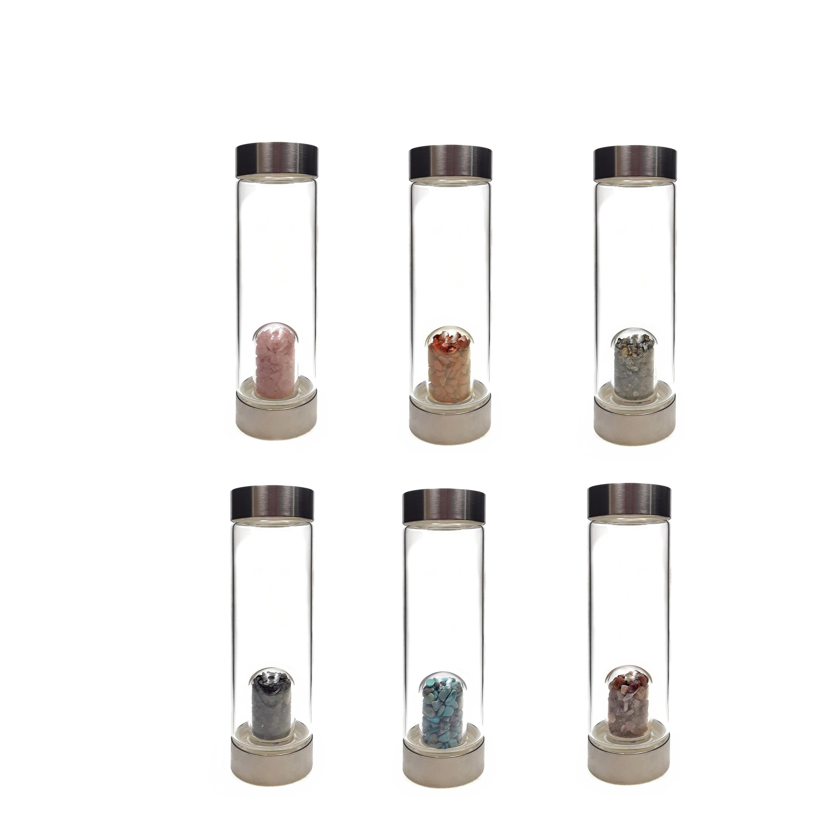 Crystal Infused Healing Glass Water Bottle with Gemstone Chips - 9