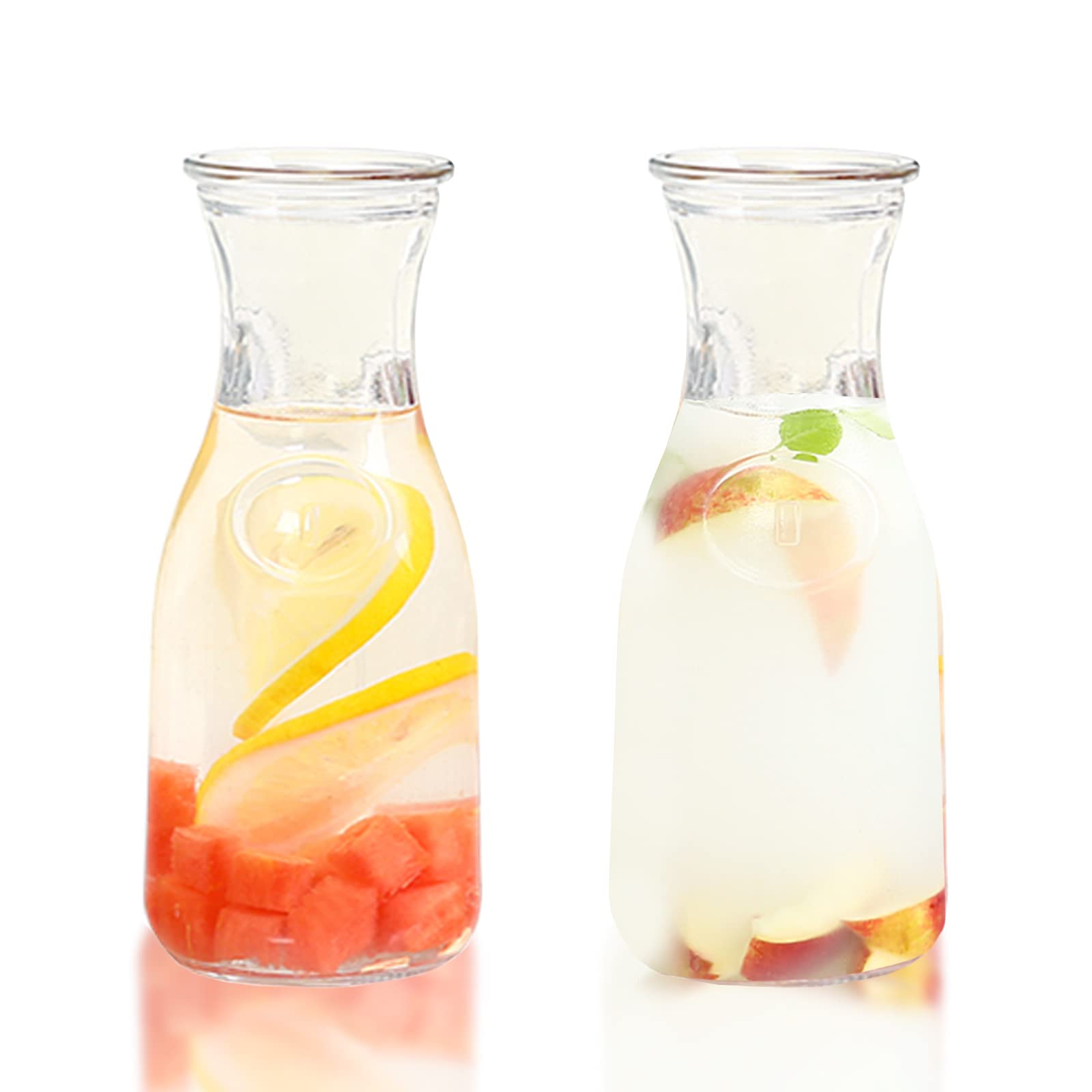 2 Pcs Glass Carafe with Lids - 1 Liter Clear Juice Pitcher for Water, Milk, Lemonade & Mimosa Bar - Airtight Beverage Containers for Fridge Storage - Perfect for Parties, Brunch & Home Entertaining