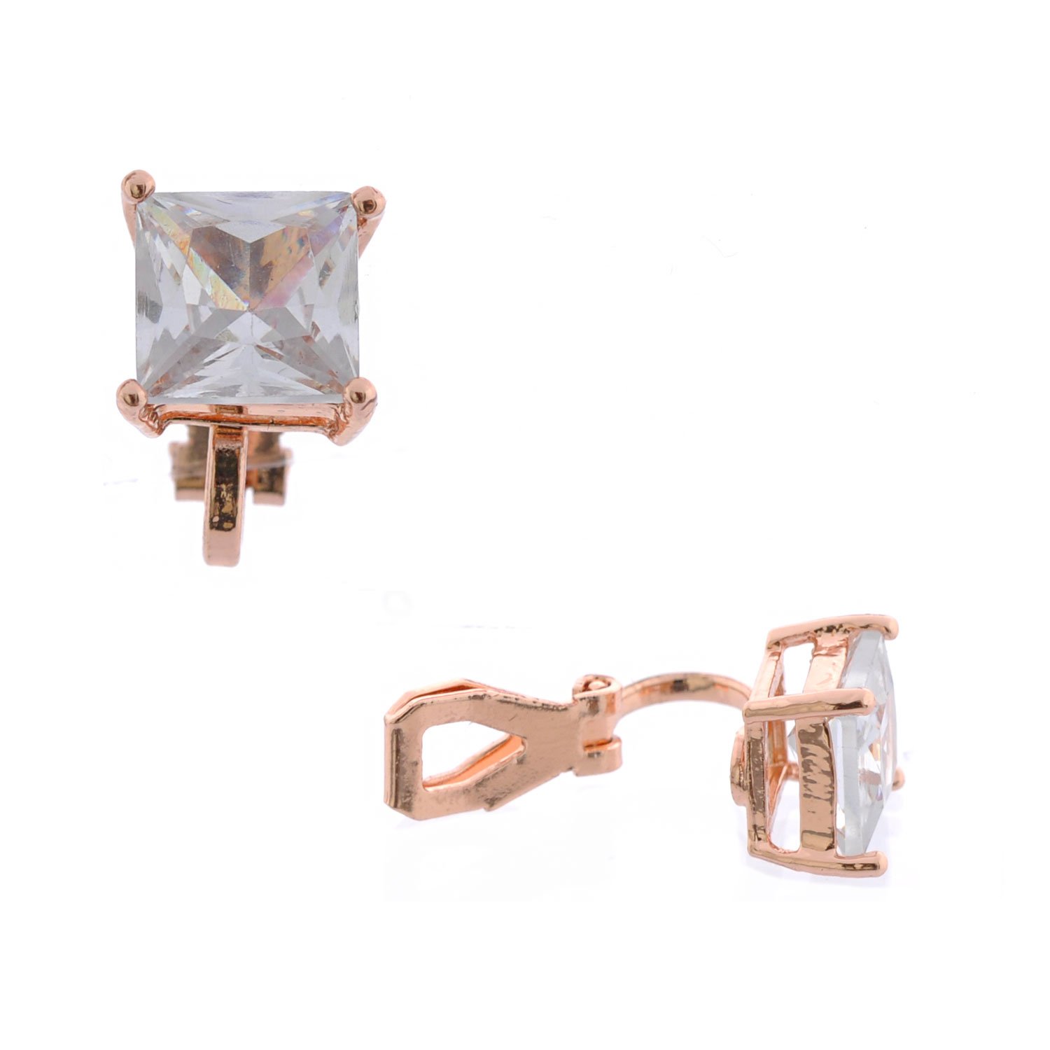 Rose Gold Plated Cubic Zirconia Clip-On Earrings for Women - Elegant Fashion Jewelry for Parties, Weddings & Everyday Wear