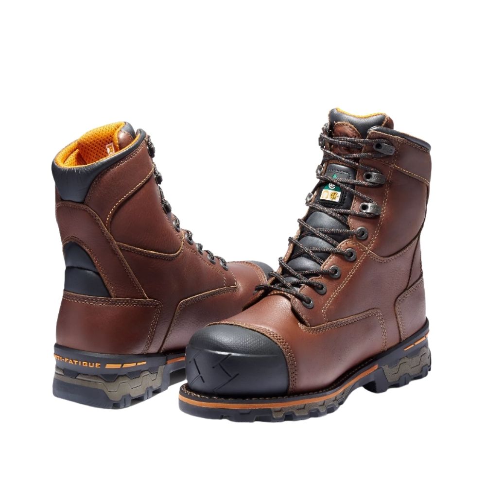 Timberland PRO Boondock Men's 8 Inch Waterproof Composite Toe Work Boots - Brown 89646 | Slip Resistant & Electrical Hazard Safety Shoes for Construction, Warehouse & Outdoor Jobs