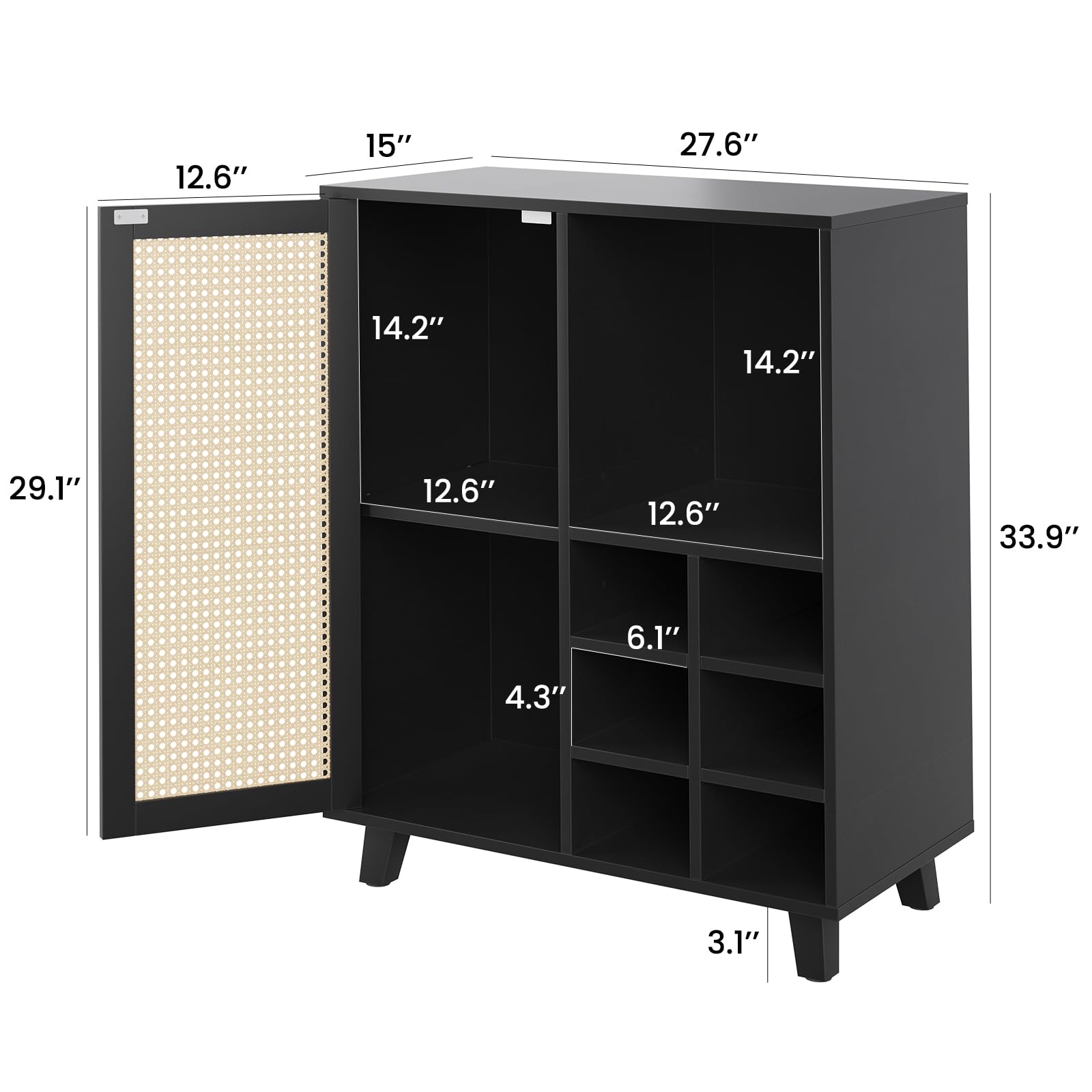 Farini 47 Inch Sideboard Cabinet with Storage & Wine Racks - Modern Wine Bar Buffet Cabinet for Living Room, Kitchen, Dining Room - Black | Perfect for Home Entertaining & Wine Storage