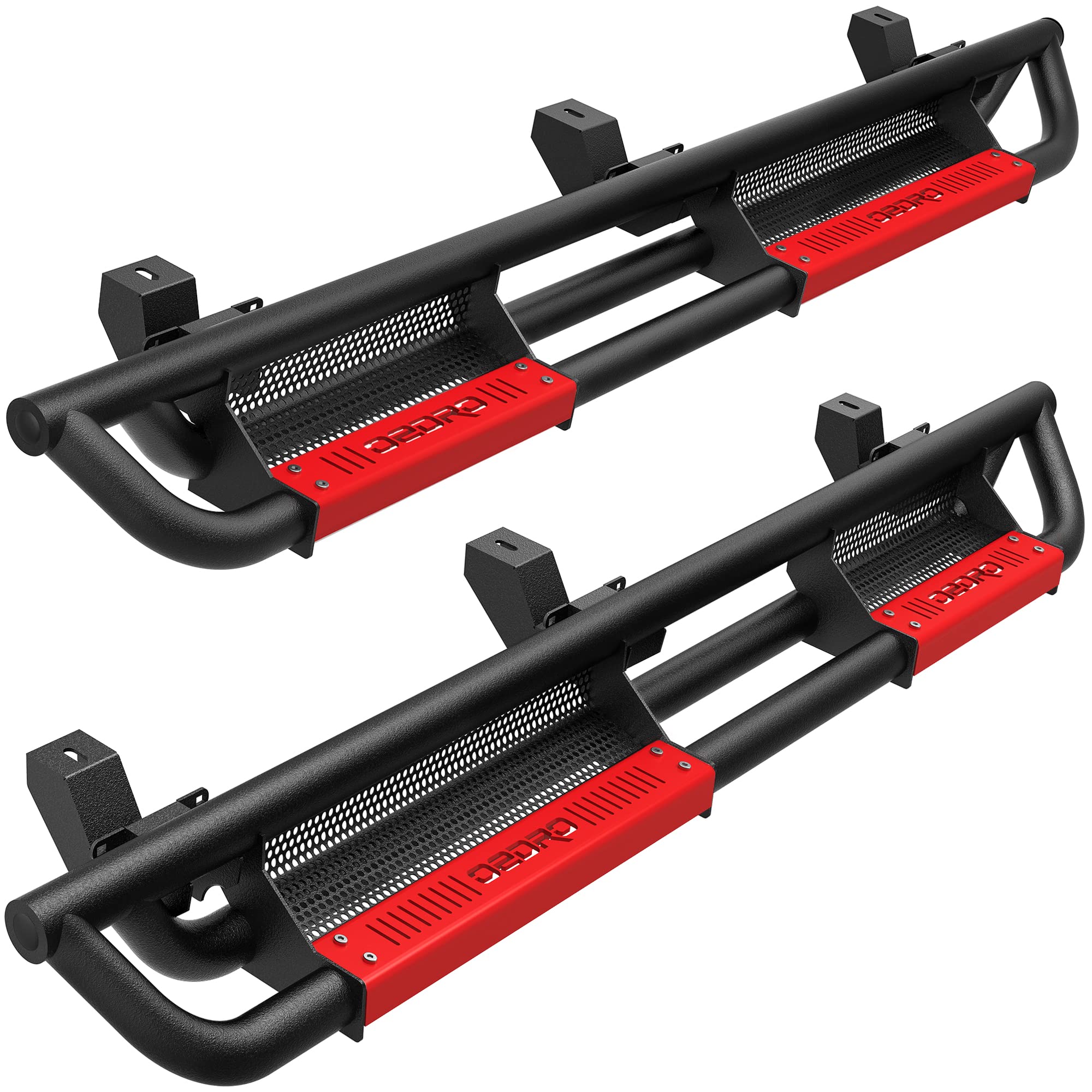 oEdRo Heavy Duty All Steel Running Boards with Non-Slip Paintable Step Plates | Bolt-on Side Steps for 2021-2024 Jeep Wrangler 4XE | Black & Red Powder Coated Nerf Bars | Perfect for Off-Roading & Daily Driving