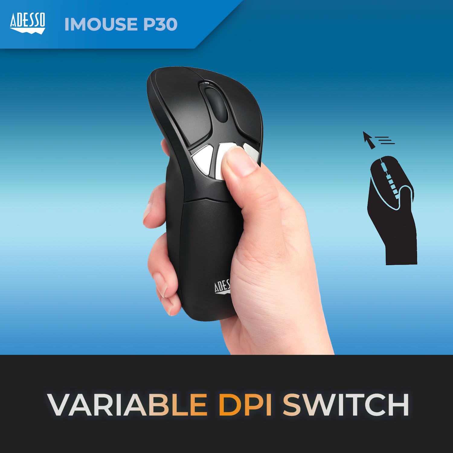 Adesso iMouse P30 Air Mouse GO Plus - Wireless USB Presenter & Cursor Controller for TV, Projector, Laptop, Desktop, CCTV - Rechargeable Presentation Clicker with Charging Stand - Perfect for Meetings, Home Theater & Security Monitoring