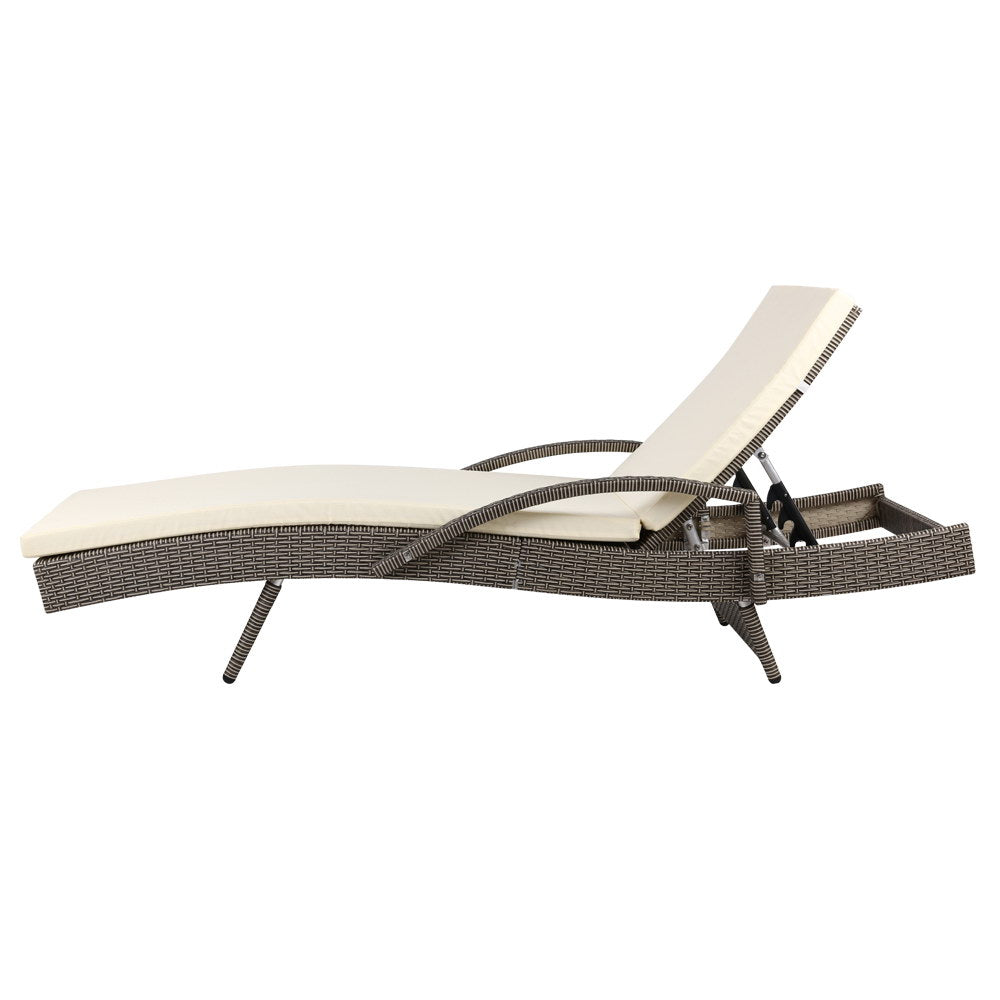 Premium Outdoor Sun Lounger Chair with Cushion - Grey - Waterproof & Durable Patio Furniture for Poolside, Beach, Garden Relaxation