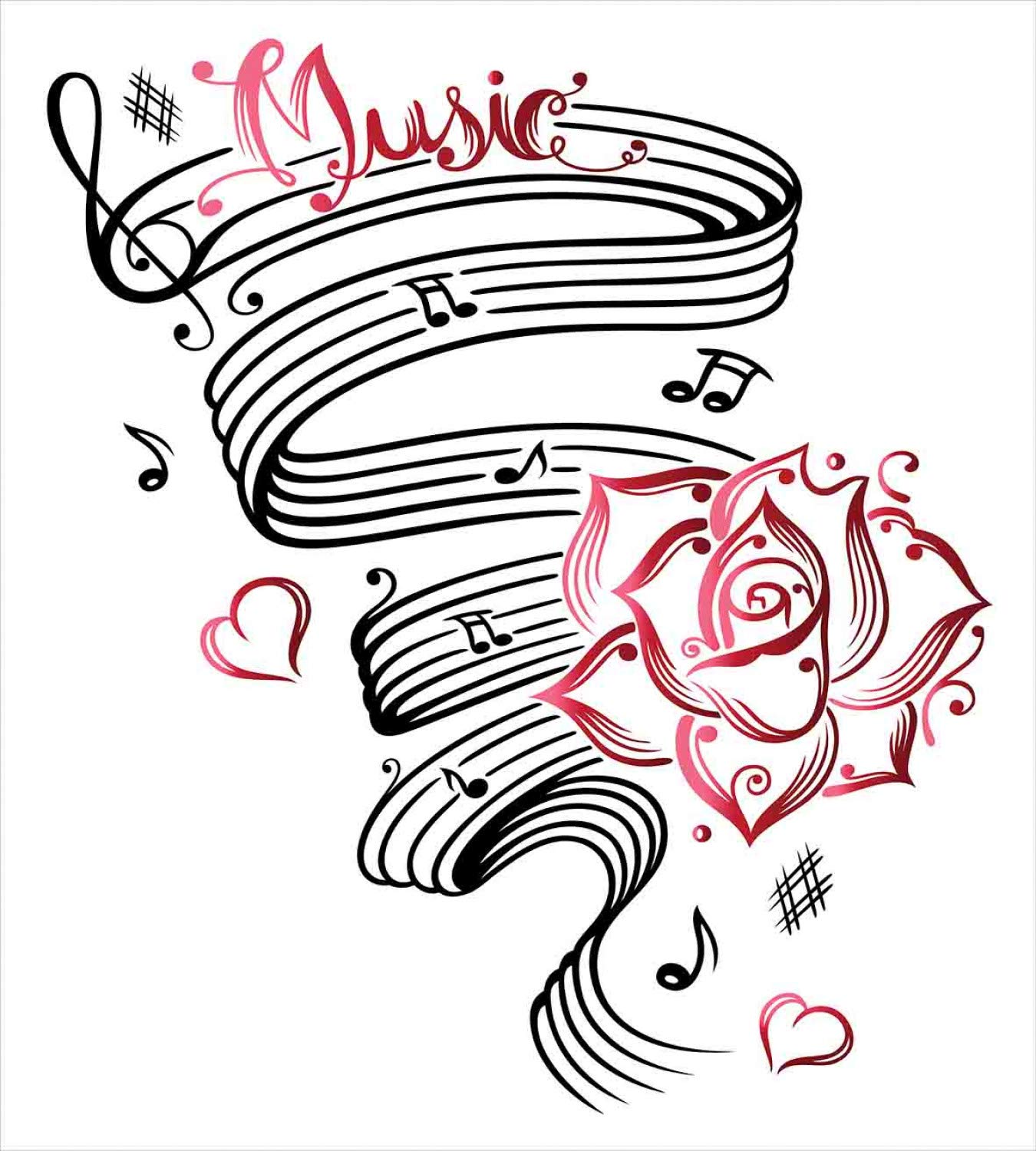 Ambesonne Tattoo Duvet Cover Set - Music Sheet with Rose Hearts Design, 3-Piece California King Bedding Set (Duvet Cover + 2 Pillow Shams) in White, Black & Pink | Romantic Musical Note Inspired Decor for Bedroom, Perfect Gift for Musicians & Couples