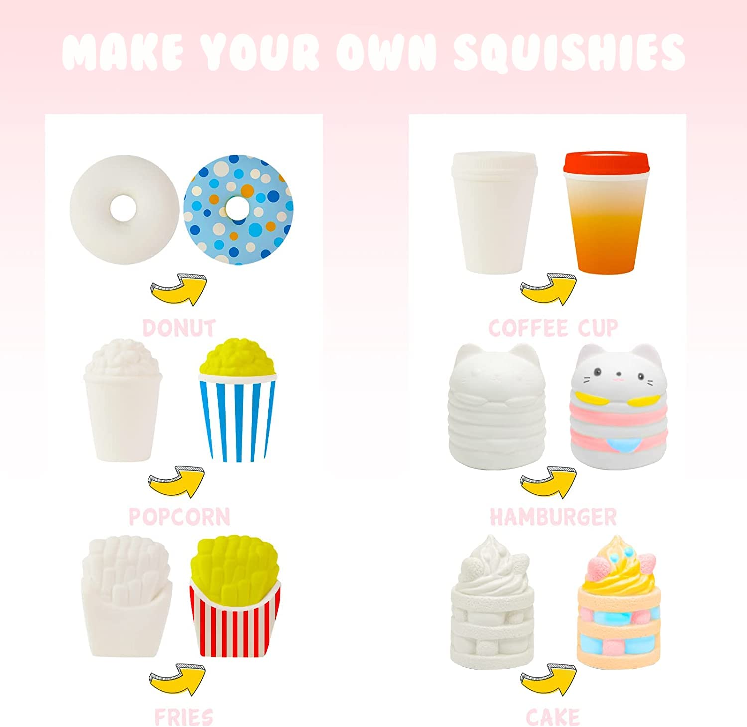 LovesTown DIY Squishies Kit - 6 PCS Paintable Squishies for Kids | Fun Birthday & Christmas Craft Gift