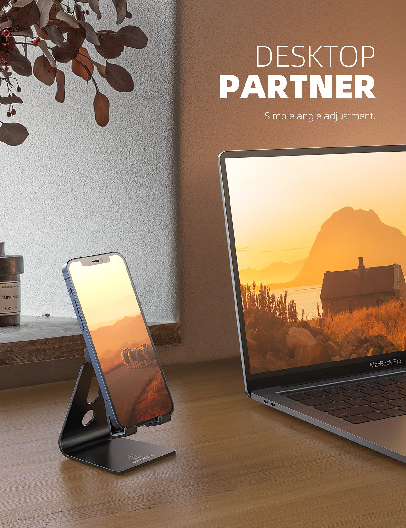 Lamicall Adjustable Aluminum Phone Stand - Anti-Slip Desktop Holder for iPhone, Samsung Galaxy (4-8
