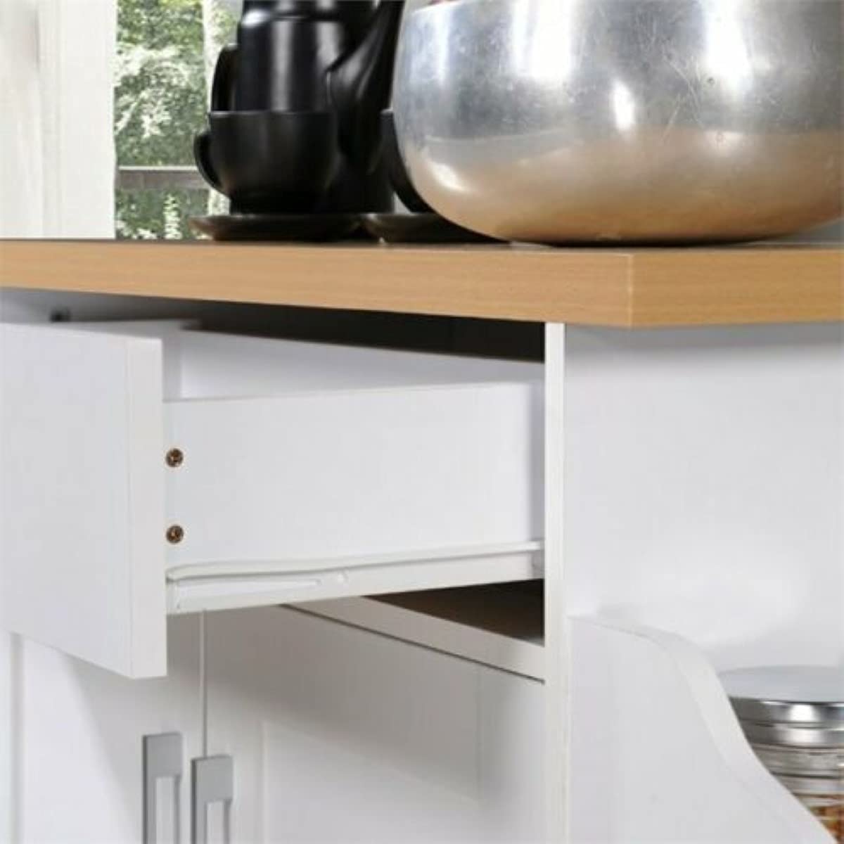 2-Tier Rolling Kitchen Cart with Drawer & Towel Hanger - Mobile Storage Island for Food Serving, Indoor/Outdoor Use - Beech Wood Utility Cabinet for Living Room & Home Kitchen Organization