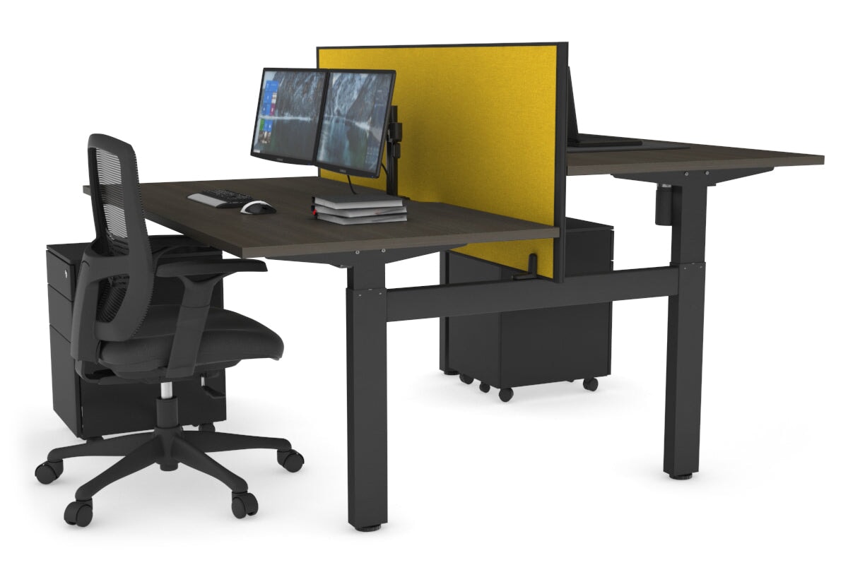 Adjustable Height 2-Person H Bench Workstation - Black Frame [1200L x 800W with Cable Management] - Perfect for Office, Home Workspace & Collaborative Work Environments
