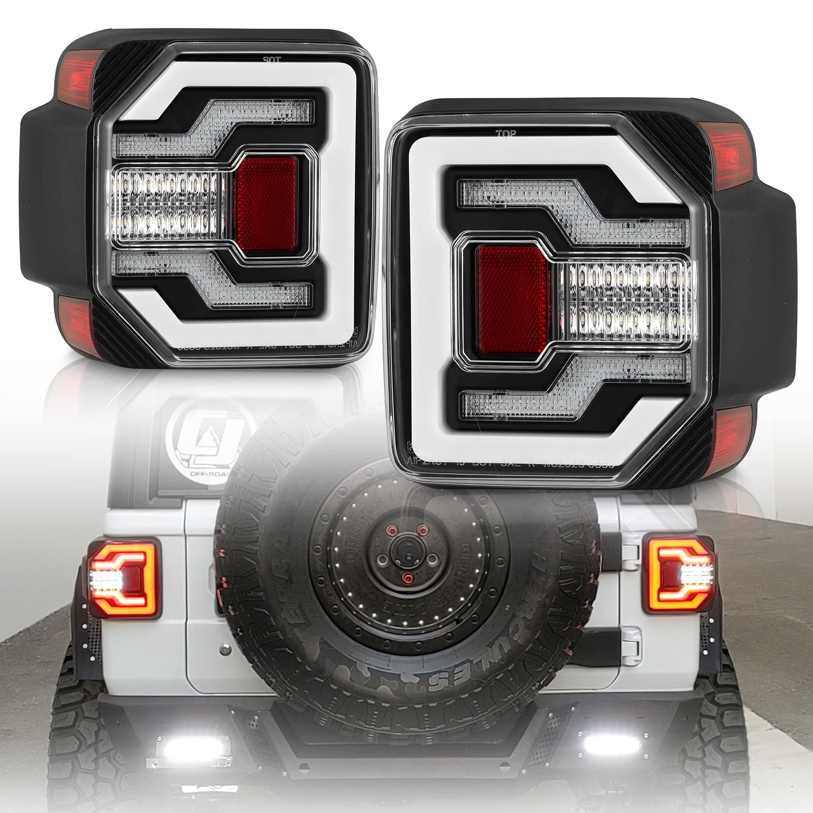 2018-2024 Jeep Wrangler JL LED Tail Lights with Sequential Turn Signal - Clear Lens Replacement Taillight Assembly (1 Pair) - Perfect for Off-Roading & Night Driving