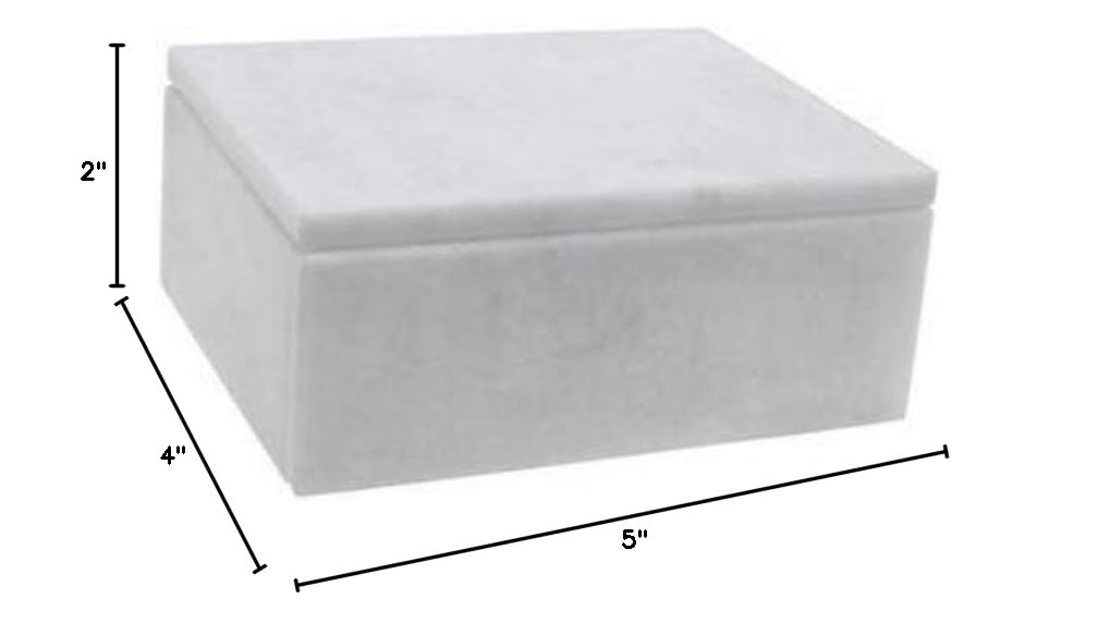 KhanImports Decorative White Marble Jewelry Box with Lid - 5 Inch Rectangular Stone Gift Box for Jewelry, Rings & Keepsakes | Perfect for Home Decor, Wedding Gifts & Luxury Storage