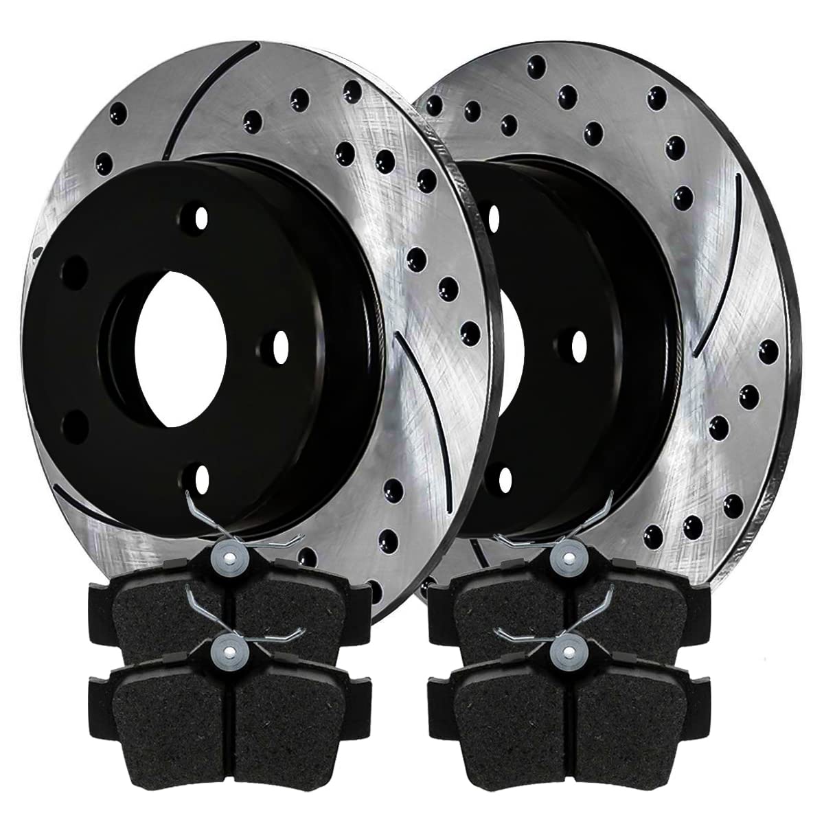 Performance AutoShack Drilled & Slotted Brake Rotors with Ceramic Pads - Front Brake Kit for 1994-2004 Ford Mustang 3.8L/3.9L/4.6L/5.0L V6/V8 RWD (SCDPR6401964019627) | High Heat Dissipation for Street Racing & Daily Driving